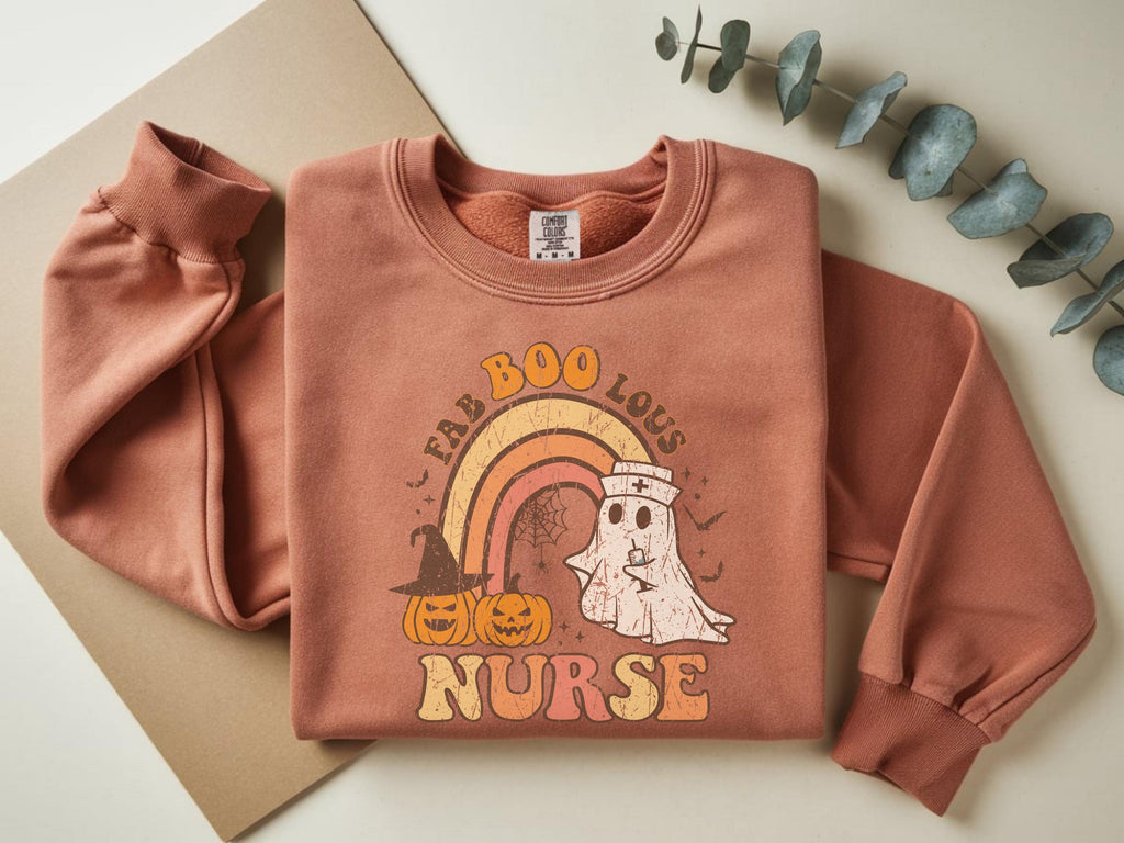 Faboolous Nurse Halloween Sweatshirt, Spooky RN Fall Top Cozy Autumn Pullover, Cute Retro Gift for Nurse
