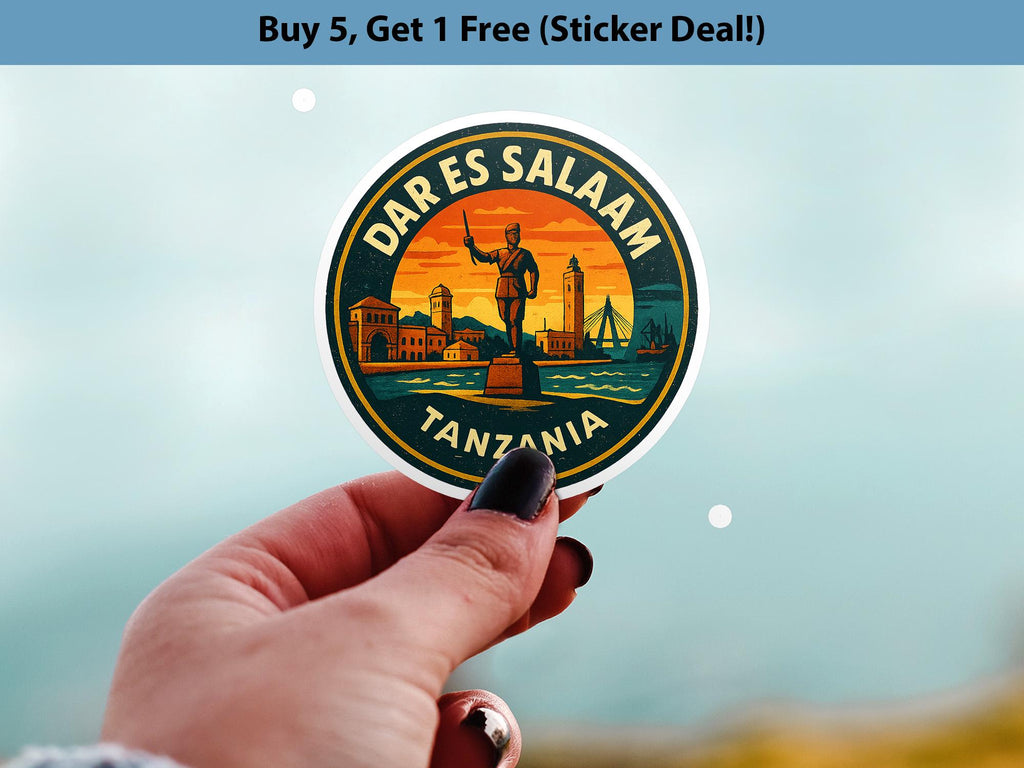 Dar Es Salaam Tanzania Sticker Kiss-Cut Vinyl, Waterproof Decal, Retro Travel Lover Collection