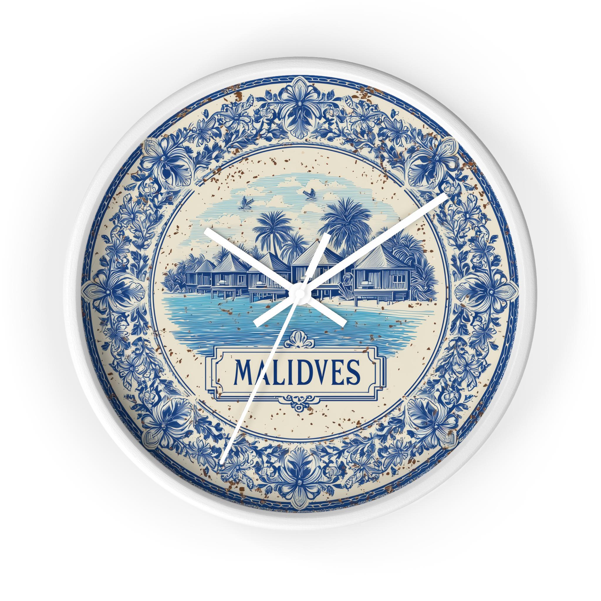 Maldives Wall Clock, Delf style Home Decor, Vintage City Travel Keepsake Art