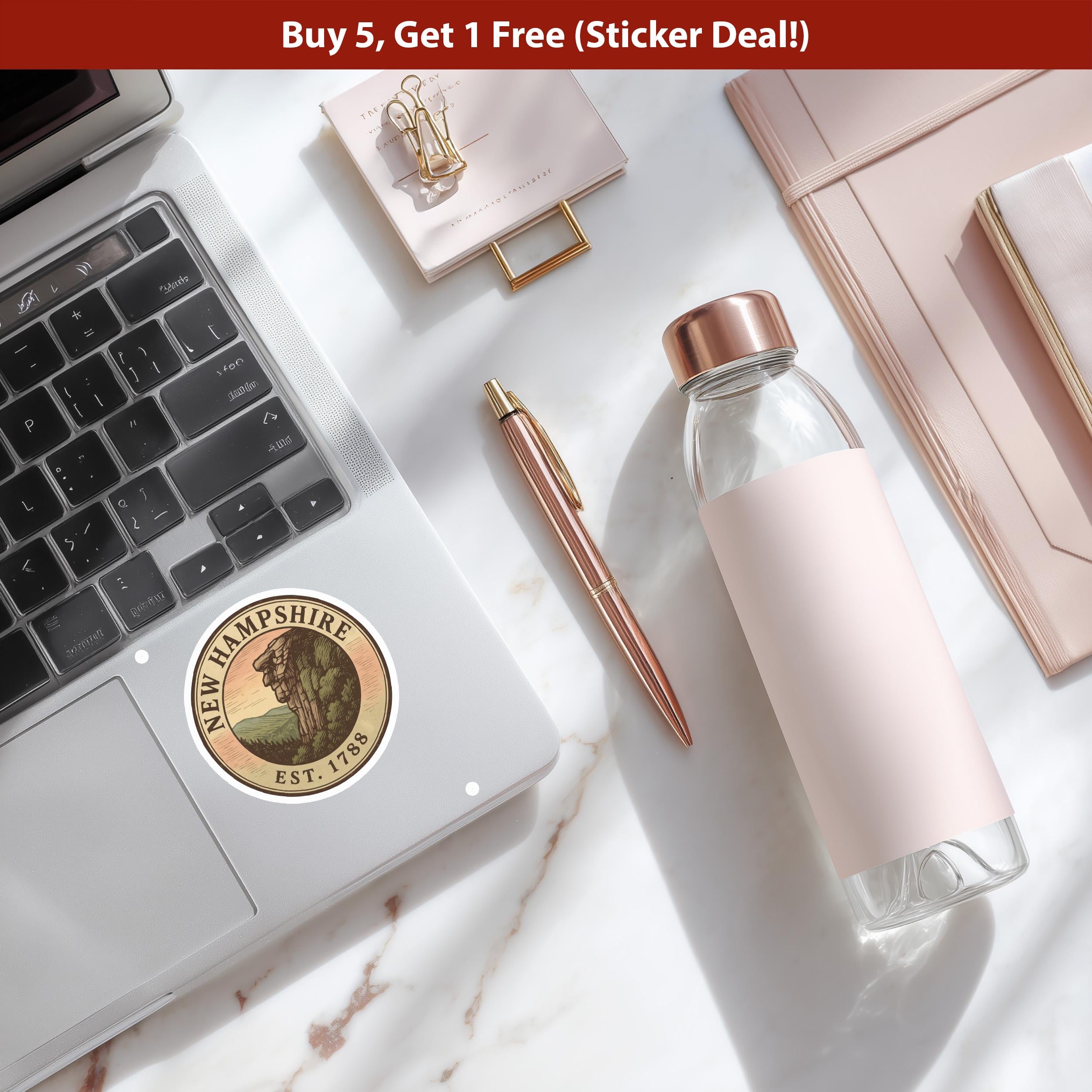 New Hampshire Sticker, Vintage US States Retro Decal, Waterproof Retro Travel Collection for Laptop Tumbler