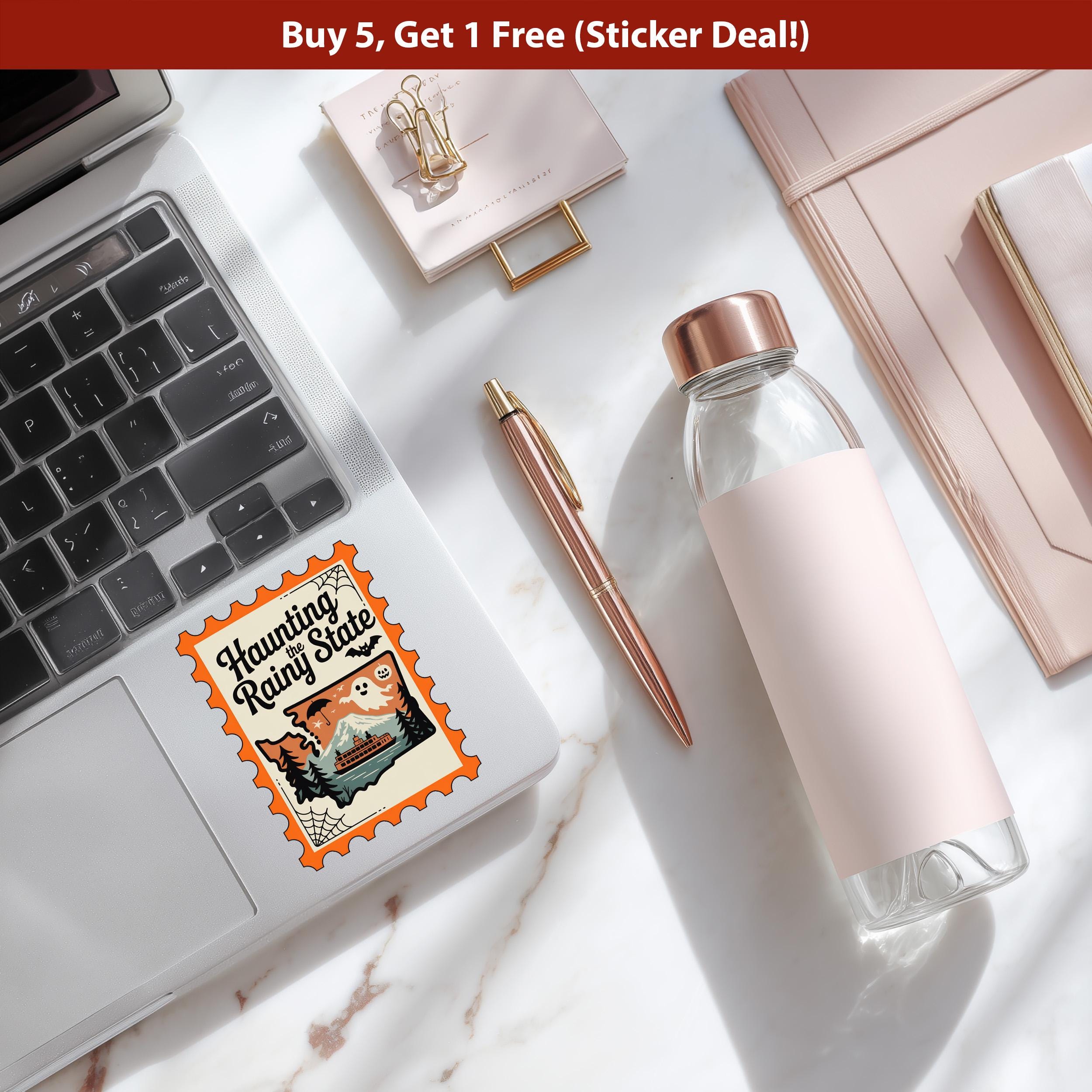 Washington Stamp Halloween Sticker, Spooky USA Kiss-Cut Vinyl, Waterproof Decal, United States Travel