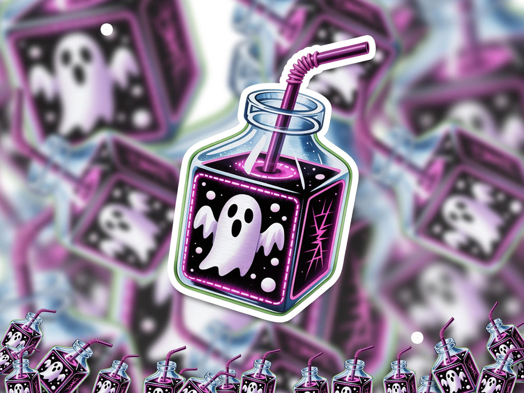 Ghost Juice Sticker, Cute Halloween Spooky Tumbler Decal, Kawaii Haunted Drink Vinyl