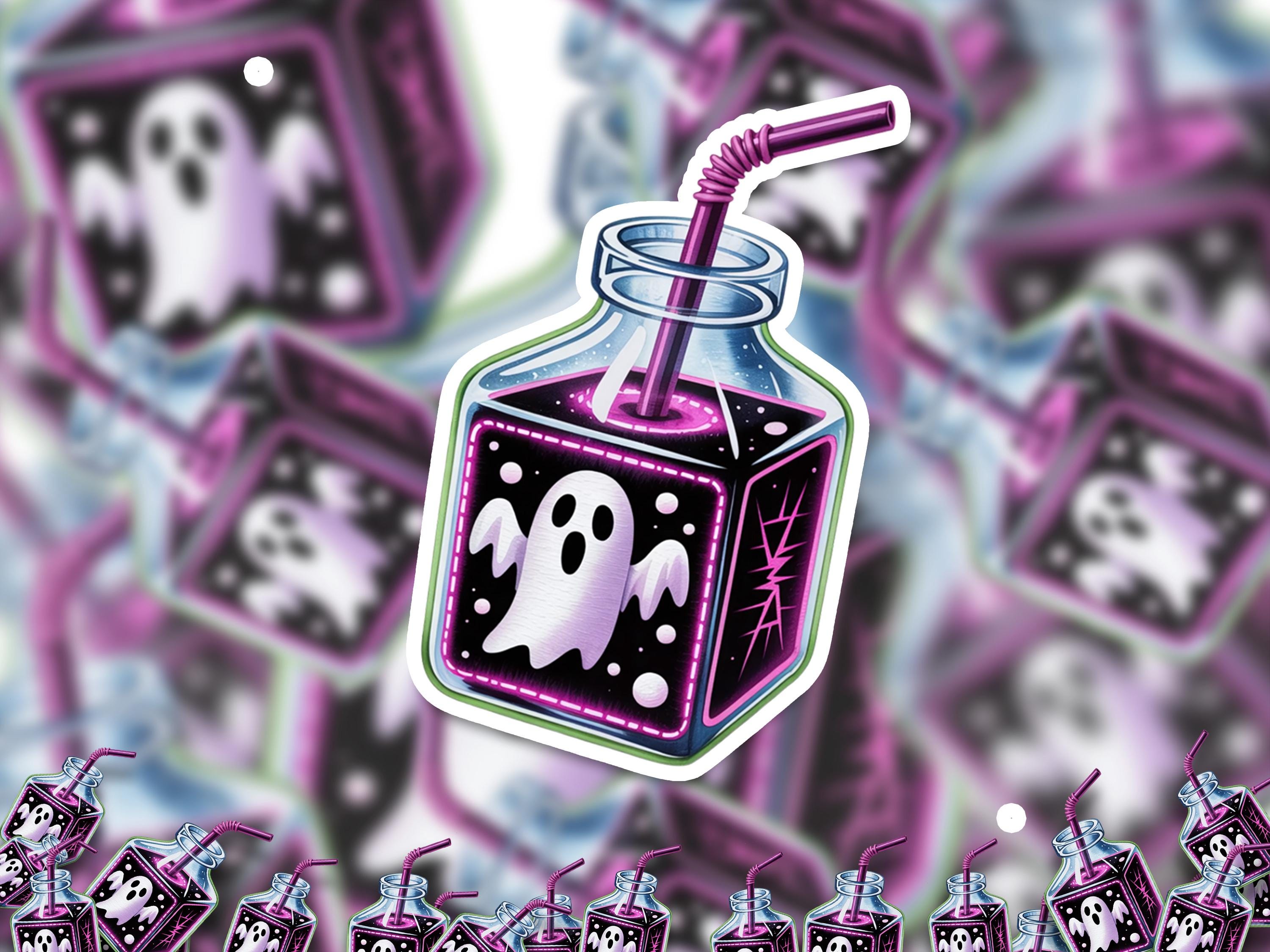 Ghost Juice Sticker, Cute Halloween Spooky Tumbler Decal, Kawaii Haunted Drink Vinyl