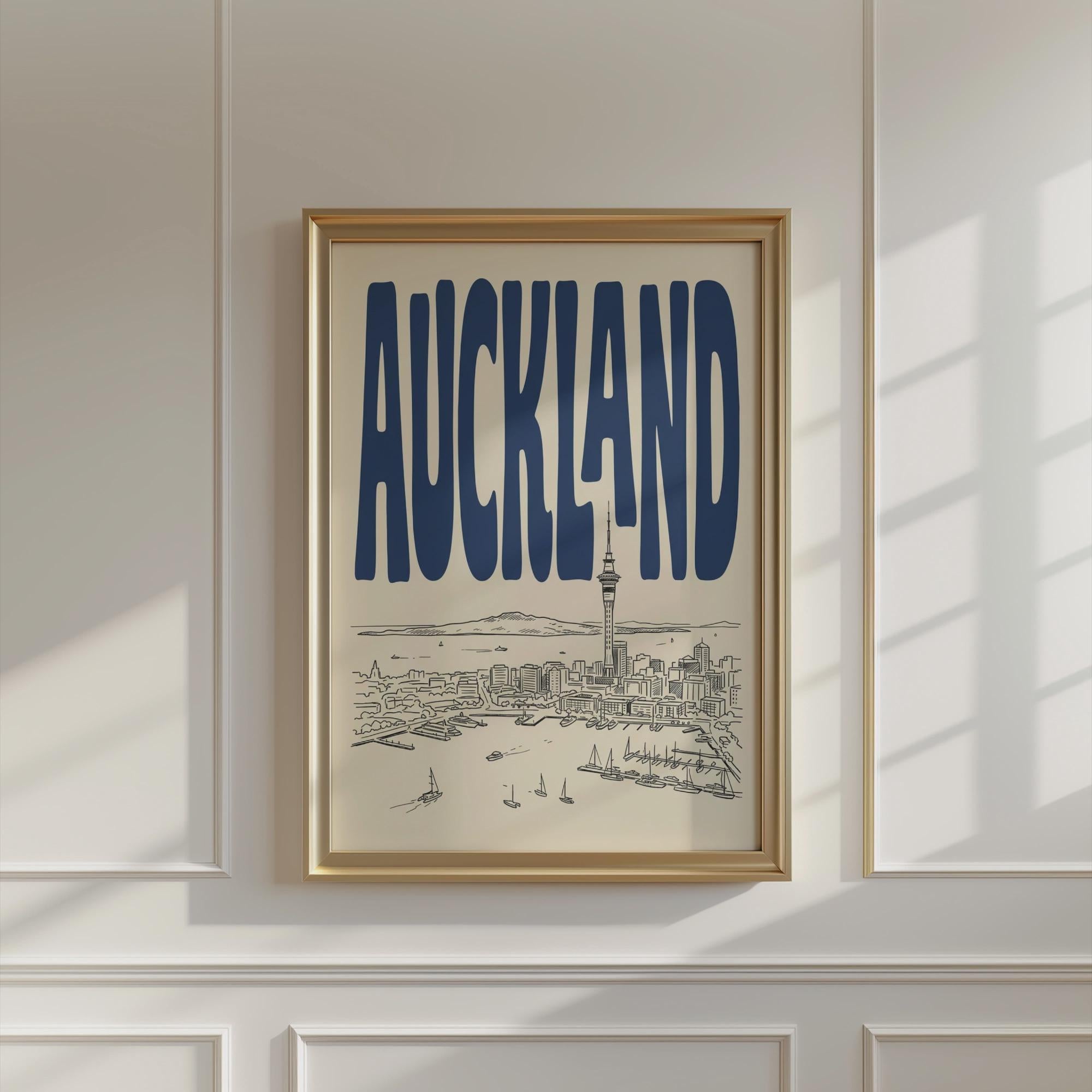 Auckland Skyline Wall Art, Framed Canvas, New Zealand Travel Print