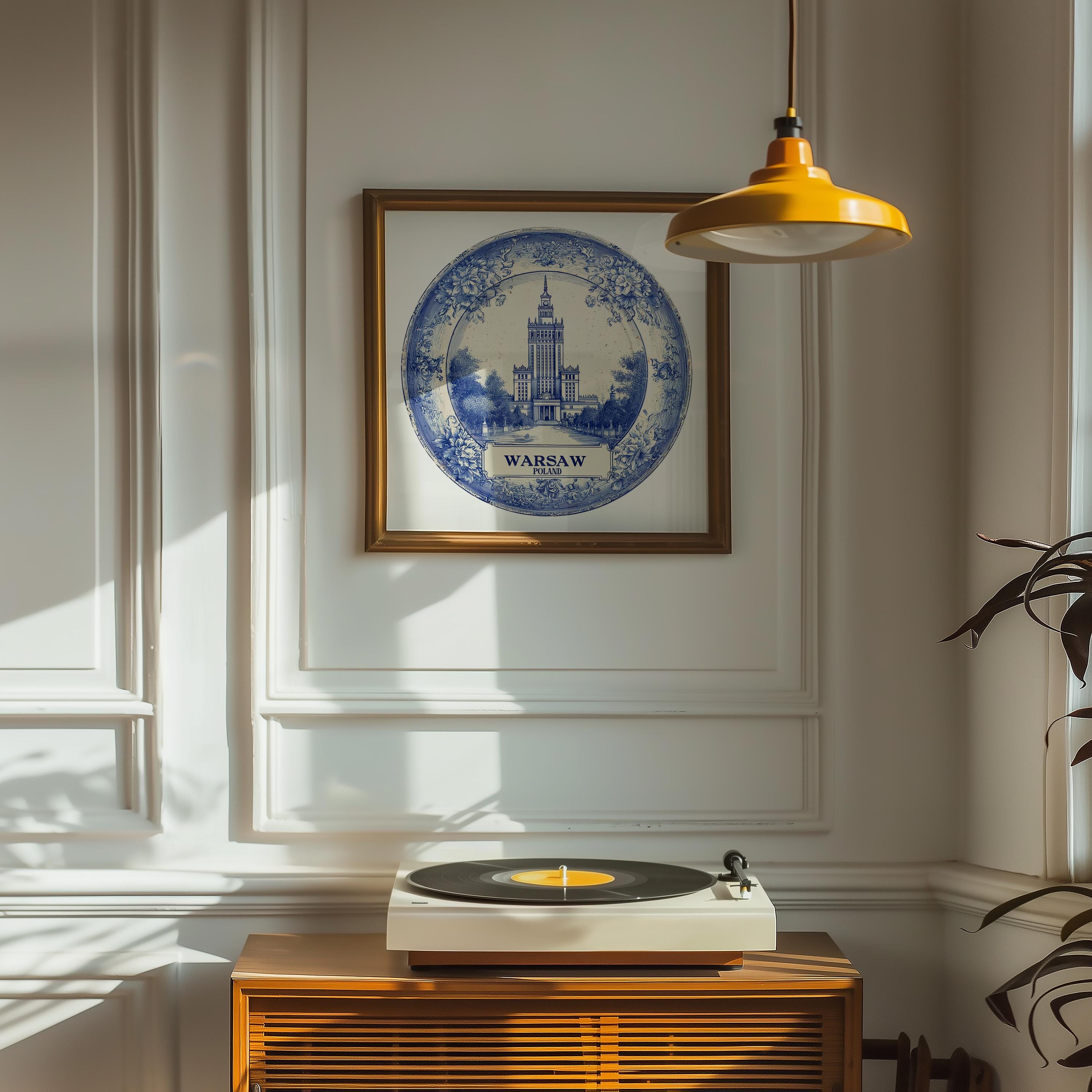 Warsaw Poland Wall Art, Vintage Delft Blue Poster, City Print, Travel Home Decor