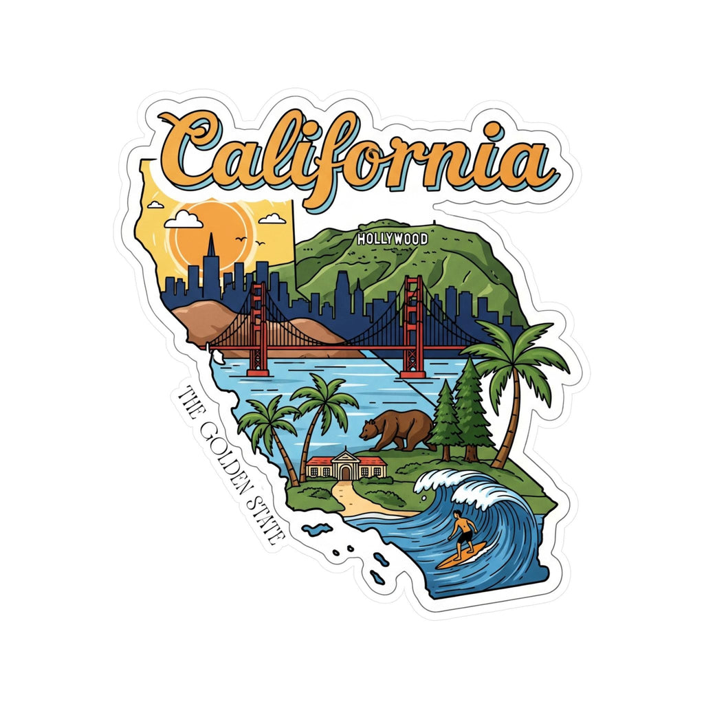 California State Sticker, USA Kiss-Cut Vinyl, Landmark Waterproof Decal, United States Travel Collection