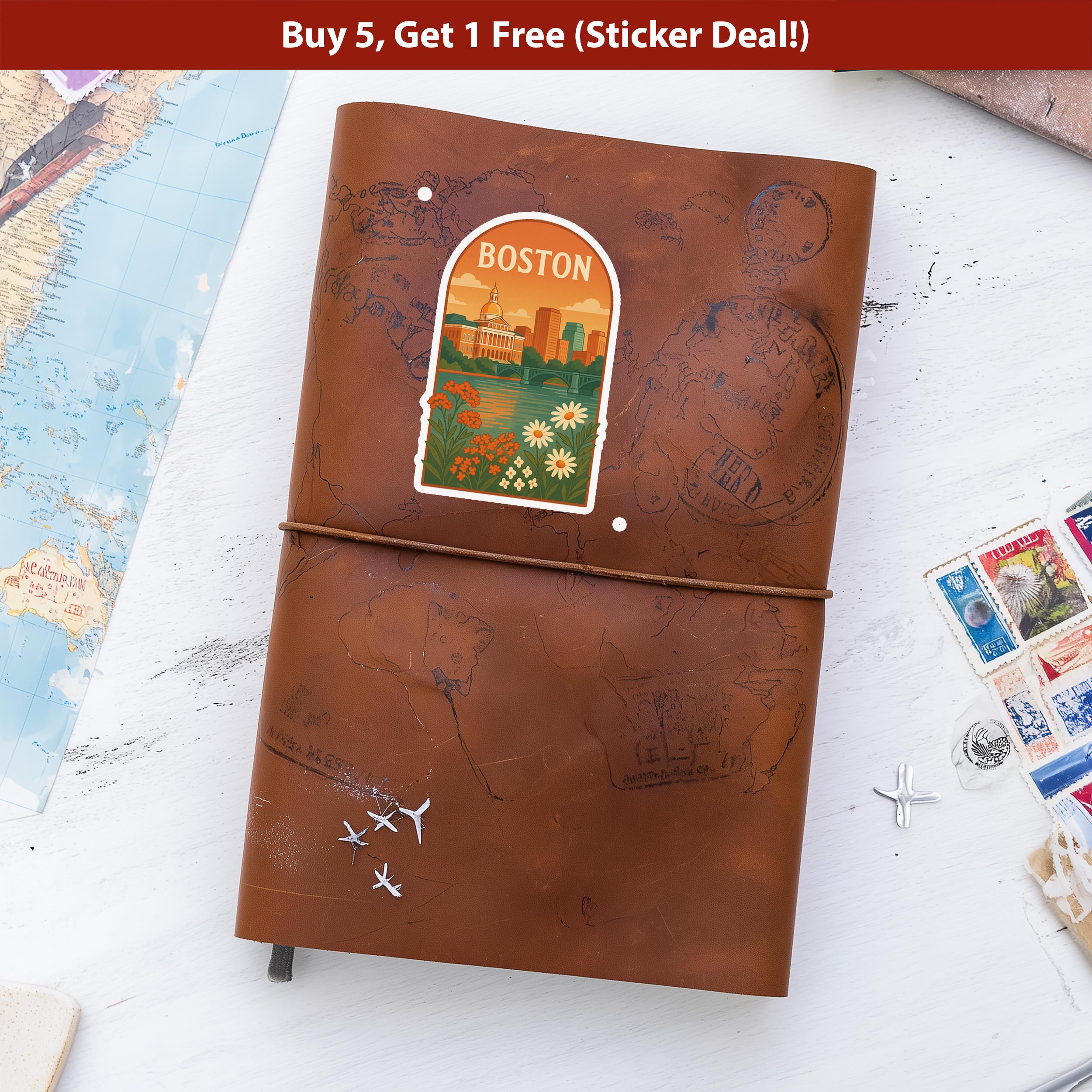 Boston Massachusetts Sticker, Vintage City Vinyl Decal, Retro Travel Lover Collection, Journal Scrapbook