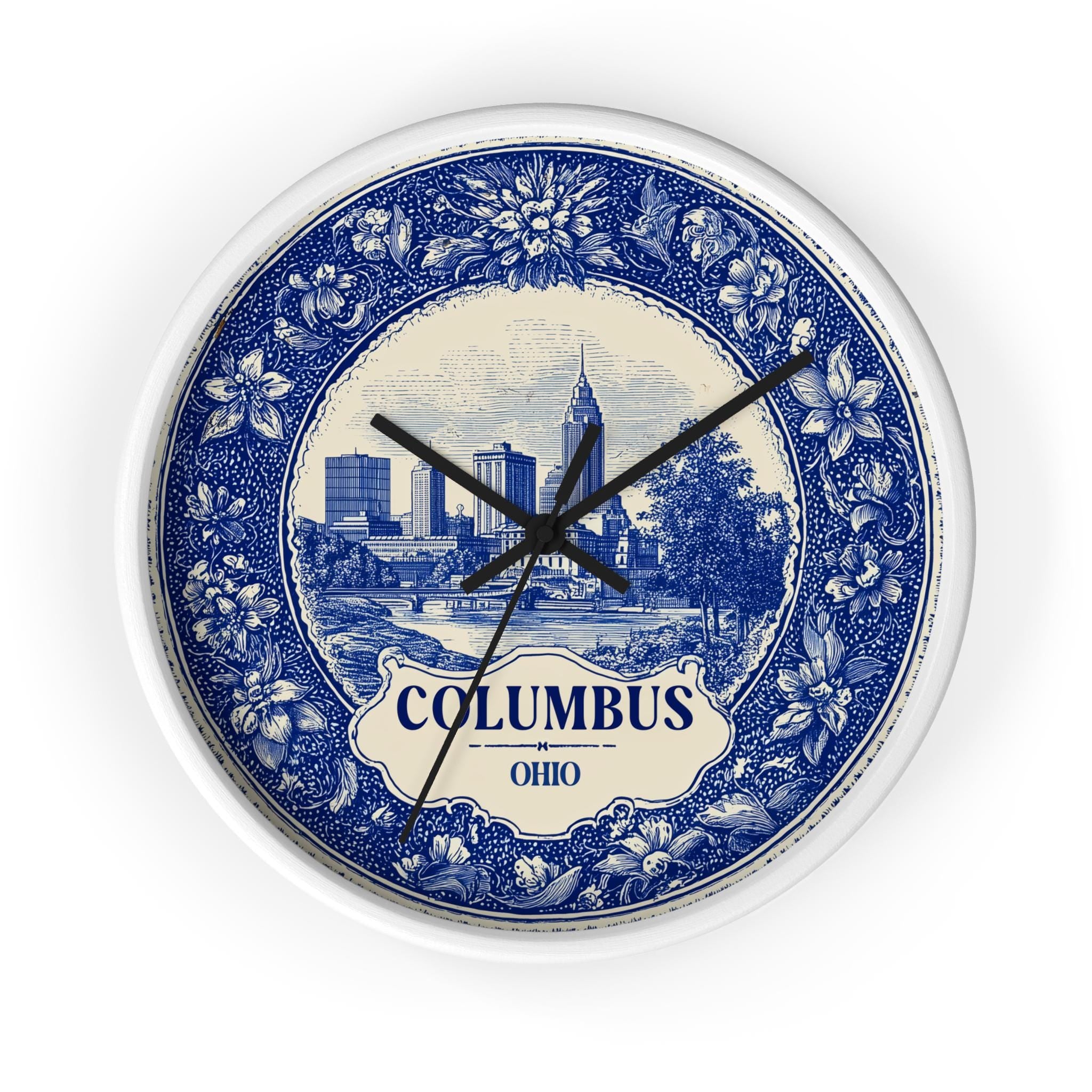 Columbus Ohio Wall Clock, Delf style Home Decor, Vintage City Travel Keepsake Art
