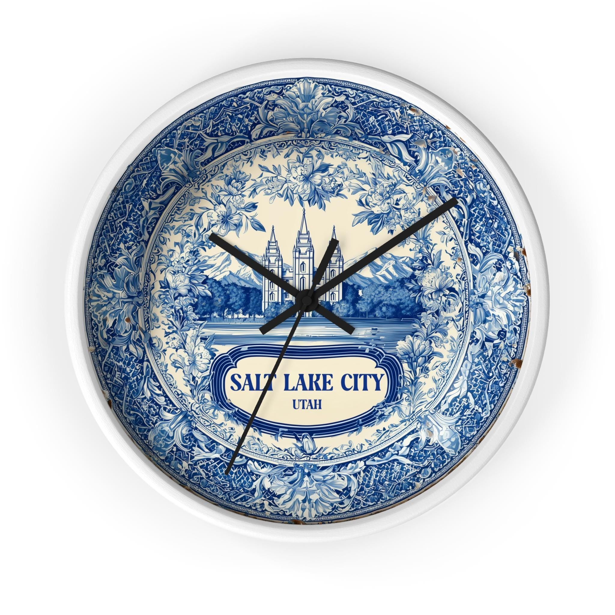 Salt Lake City Utah Wall Clock, Delf style Home Decor, Vintage City Travel Keepsake Art