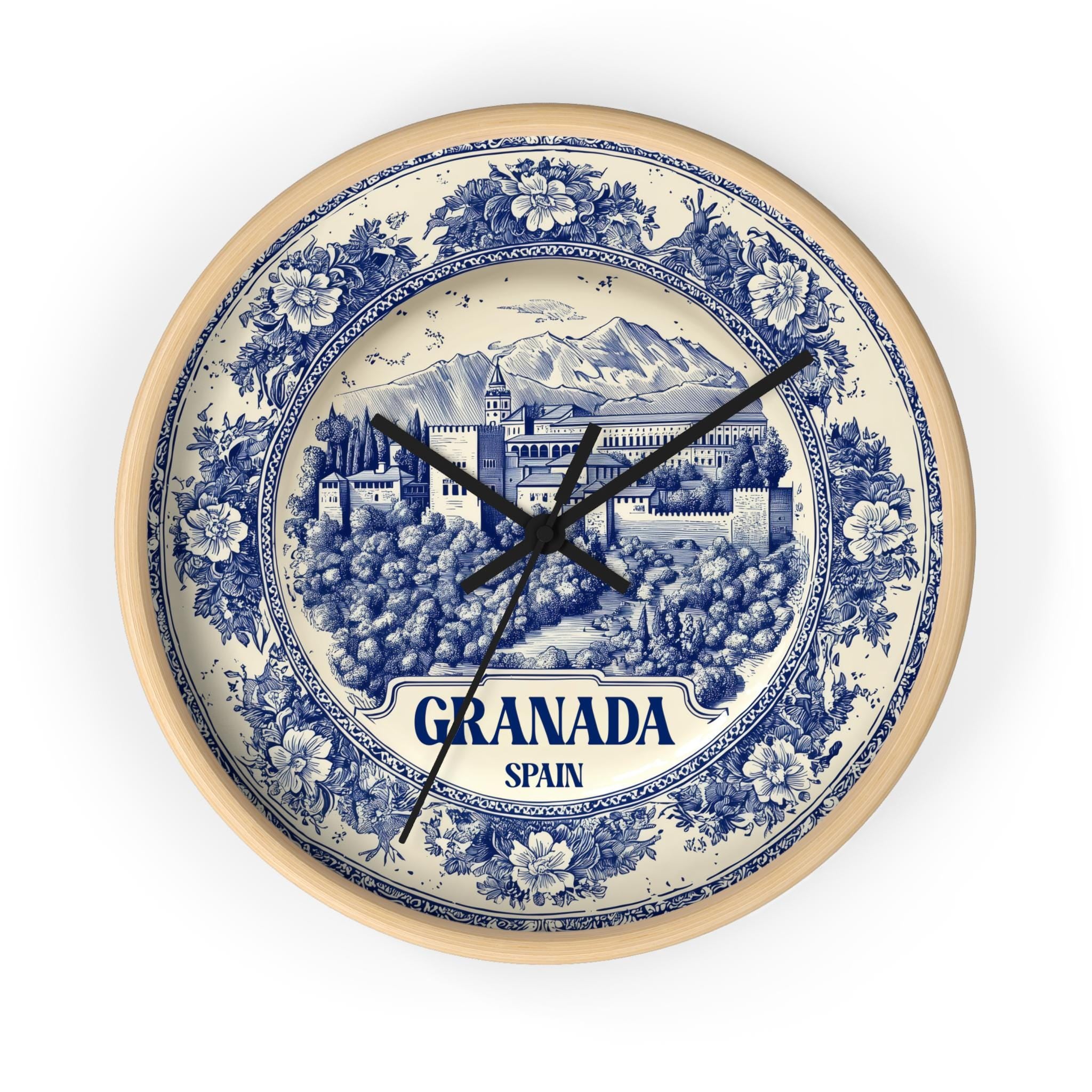 Granada Spain Wall Clock, Delf style Home Decor, Vintage City Travel Keepsake Art