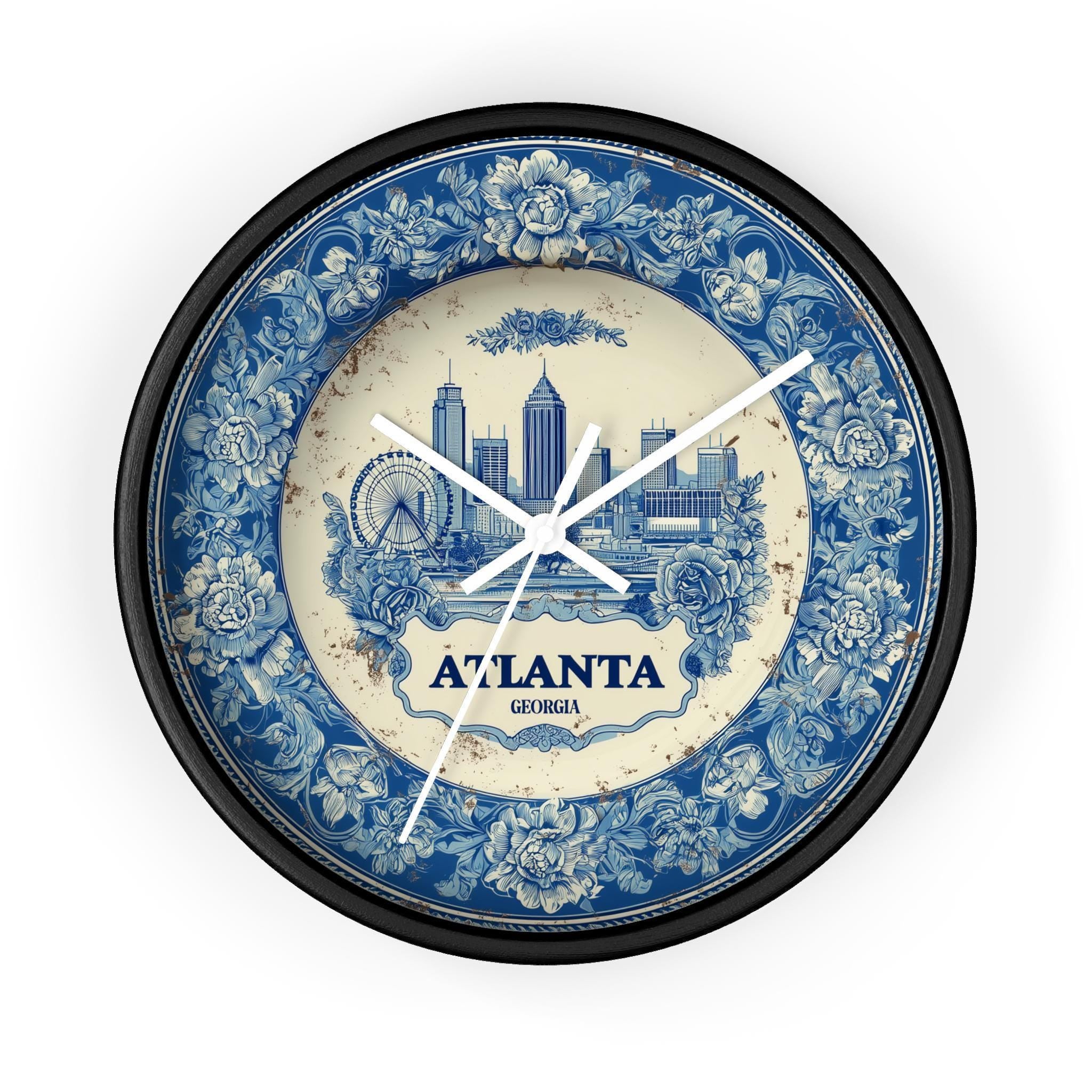 Atlanta Georgia Wall Clock, Delf style Home Decor, Vintage City Travel Keepsake Art