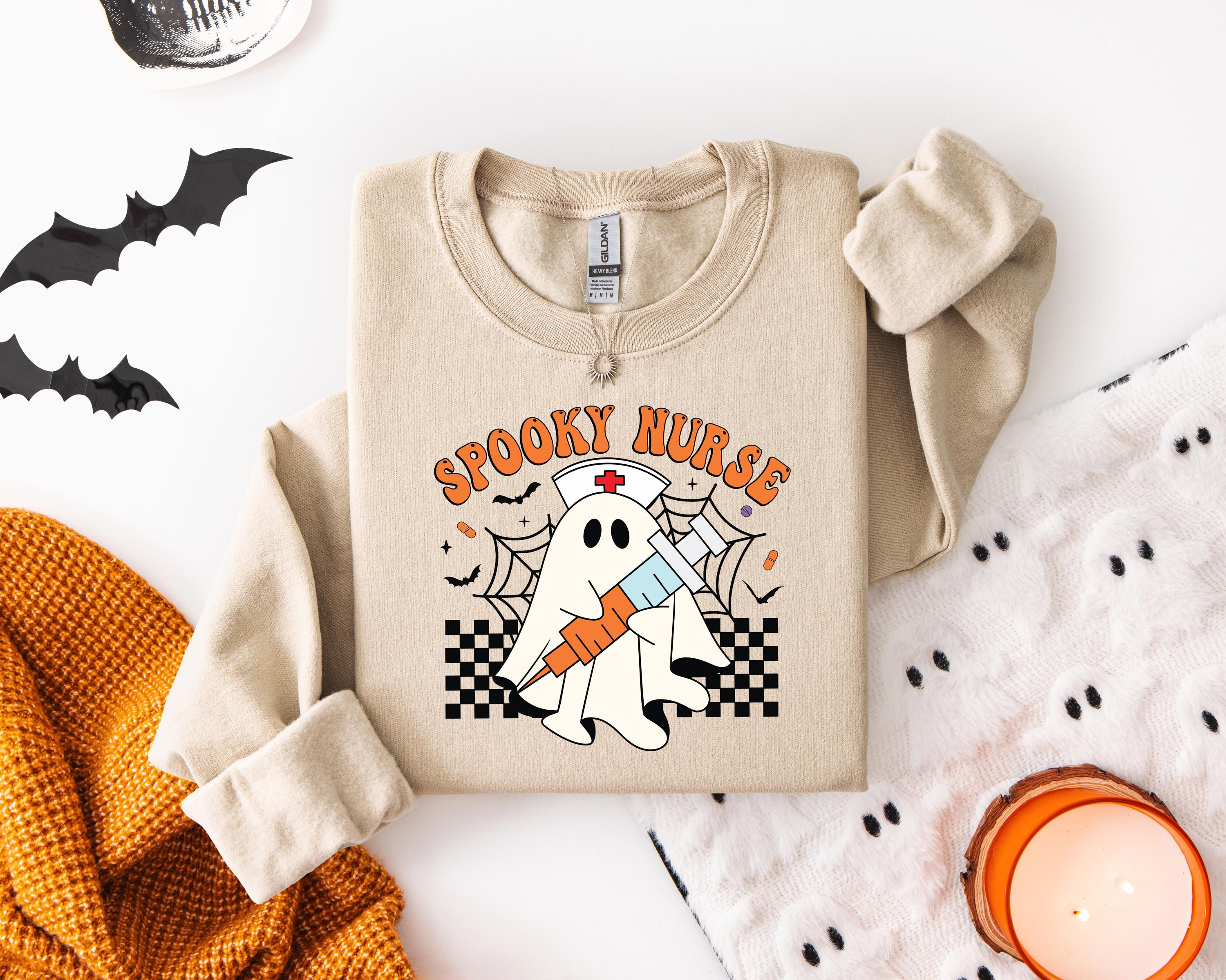 Spooky Nurse retro Halloween Sweatshirt, Halloween Gift for Nurse Sweater, Nurse Spooky , Nurse Halloween Boo Boo Crew