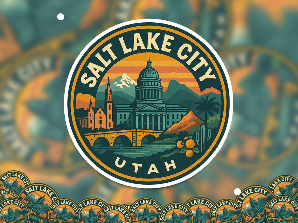 Salt Lake City Utah Kiss-Cut Vinyl, Waterproof Decal, US Retro Travel Lover Collection