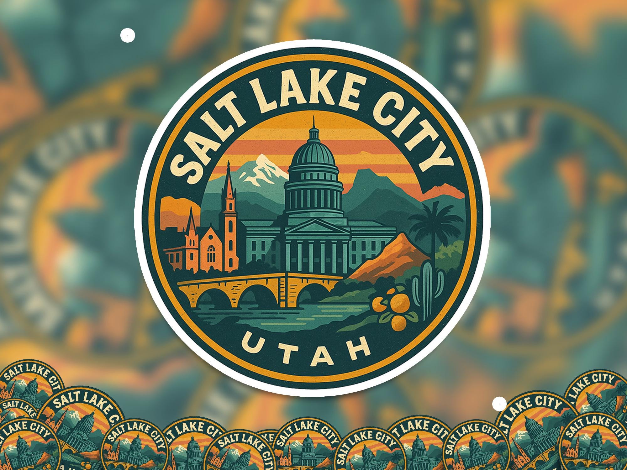 Salt Lake City Utah Kiss-Cut Vinyl, Waterproof Decal, US Retro Travel Lover Collection