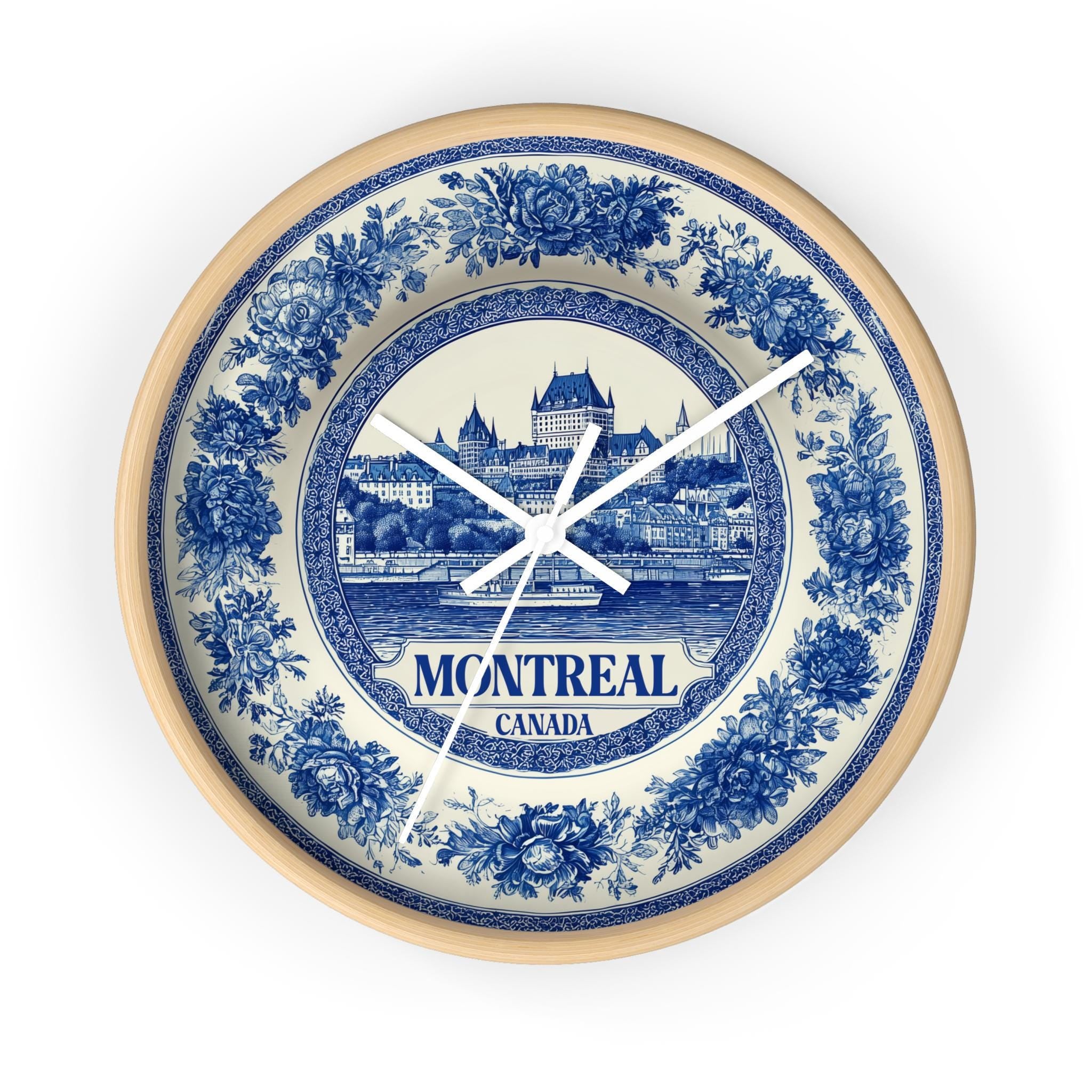 Montreal Canada Wall Clock, Delf style Home Decor, Vintage City Travel Keepsake Art