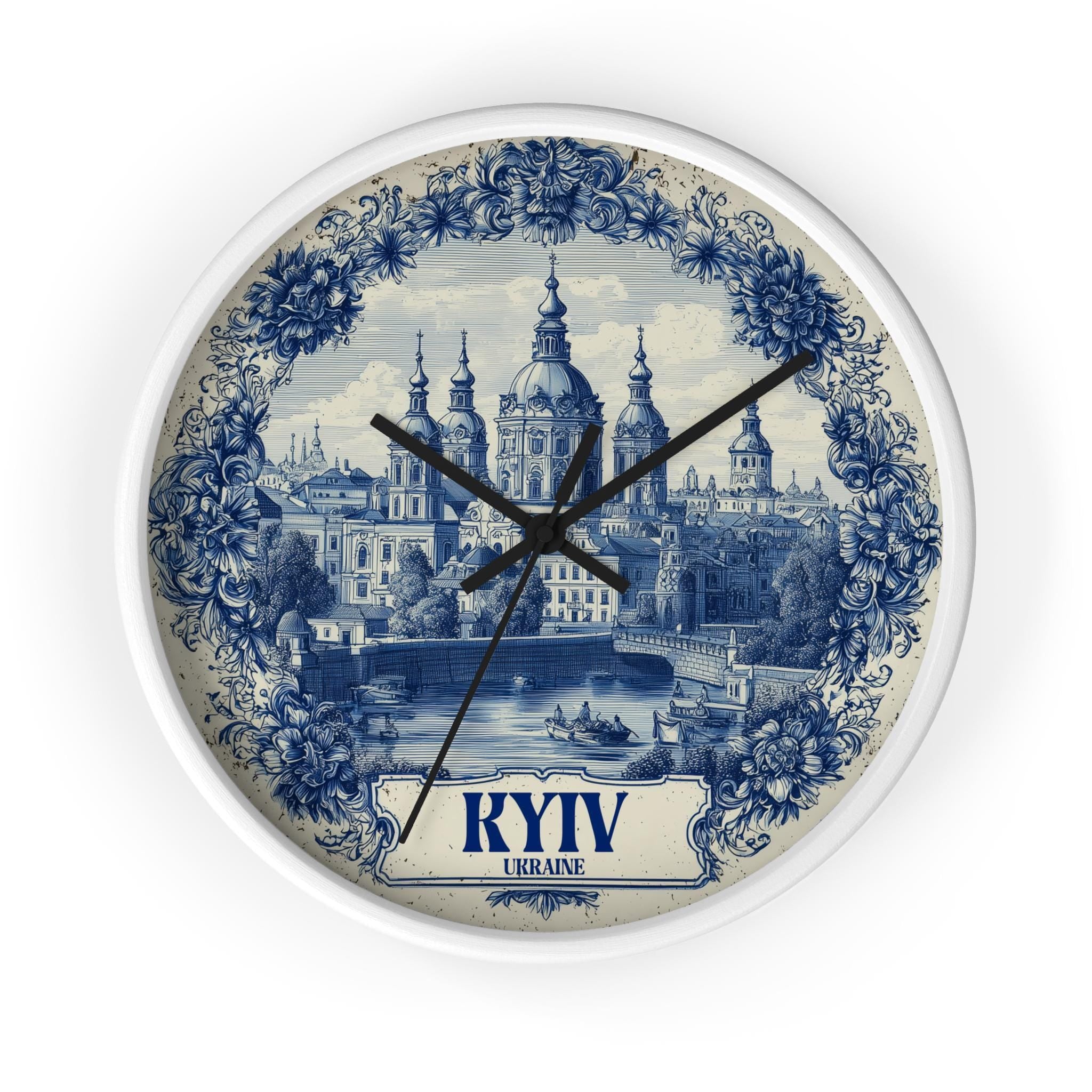 Kyiv Ukraine Wall Clock, Delf style Home Decor, Vintage City Travel Keepsake Art
