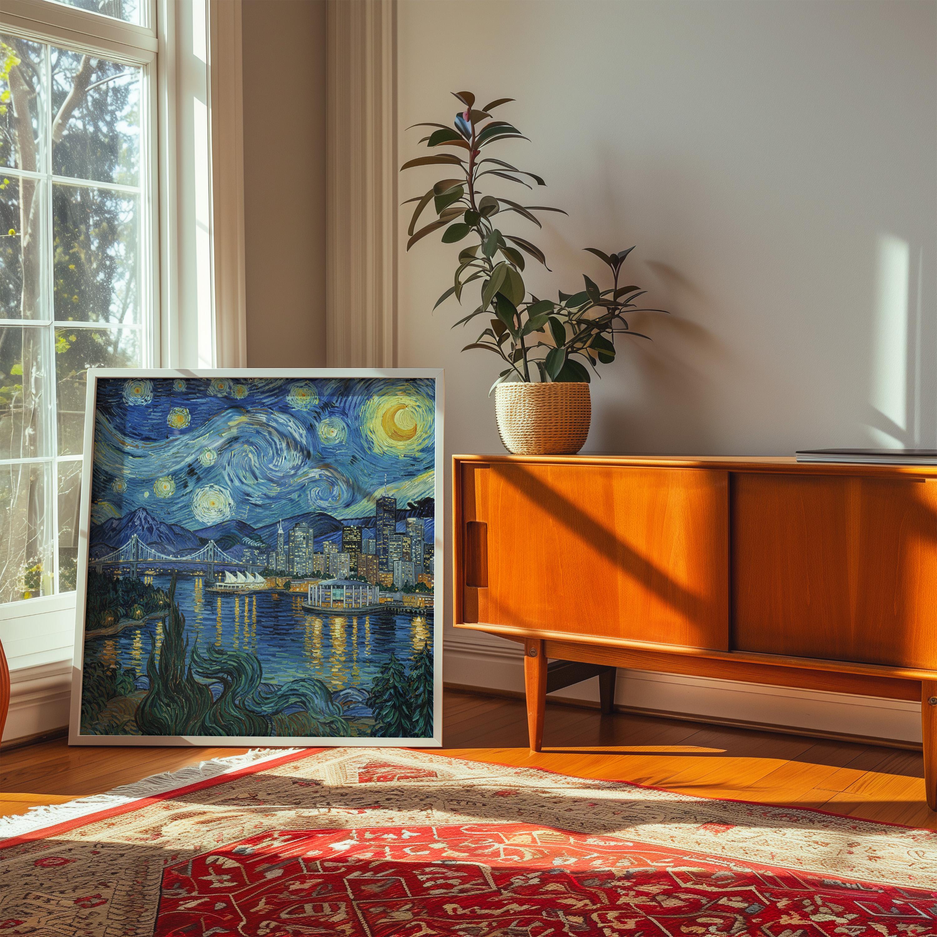 Vancouver Canada Starry Night Wall Art, Van Gogh Print, Travel Gift Home Decor