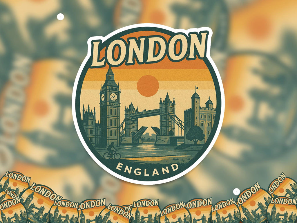 London Vinyl Sticker Decal: Retro Vintage Waterproof England UK Travel Gift