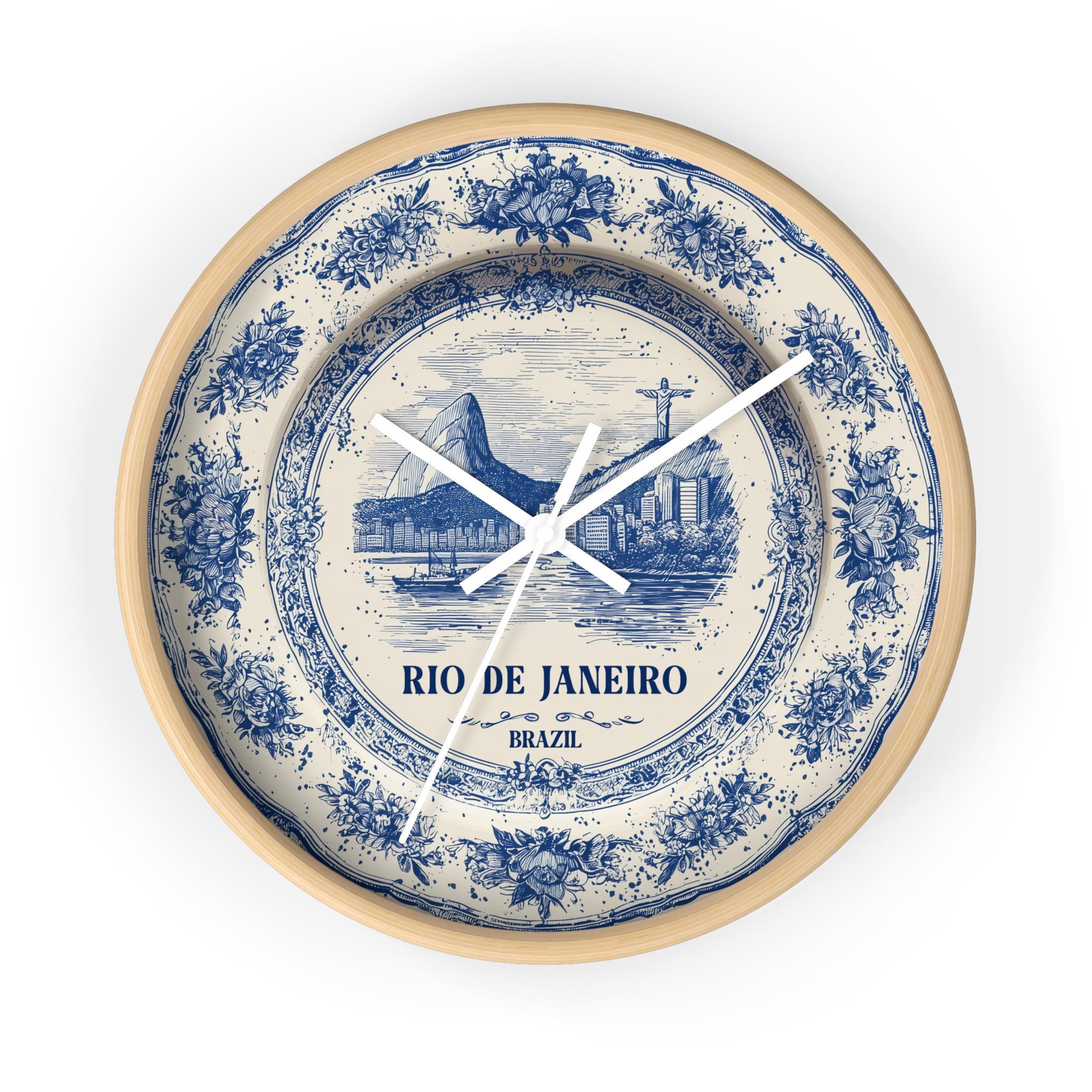 Rio Brazil Wall Clock, Delf style Home Decor, Vintage City Travel Keepsake Art