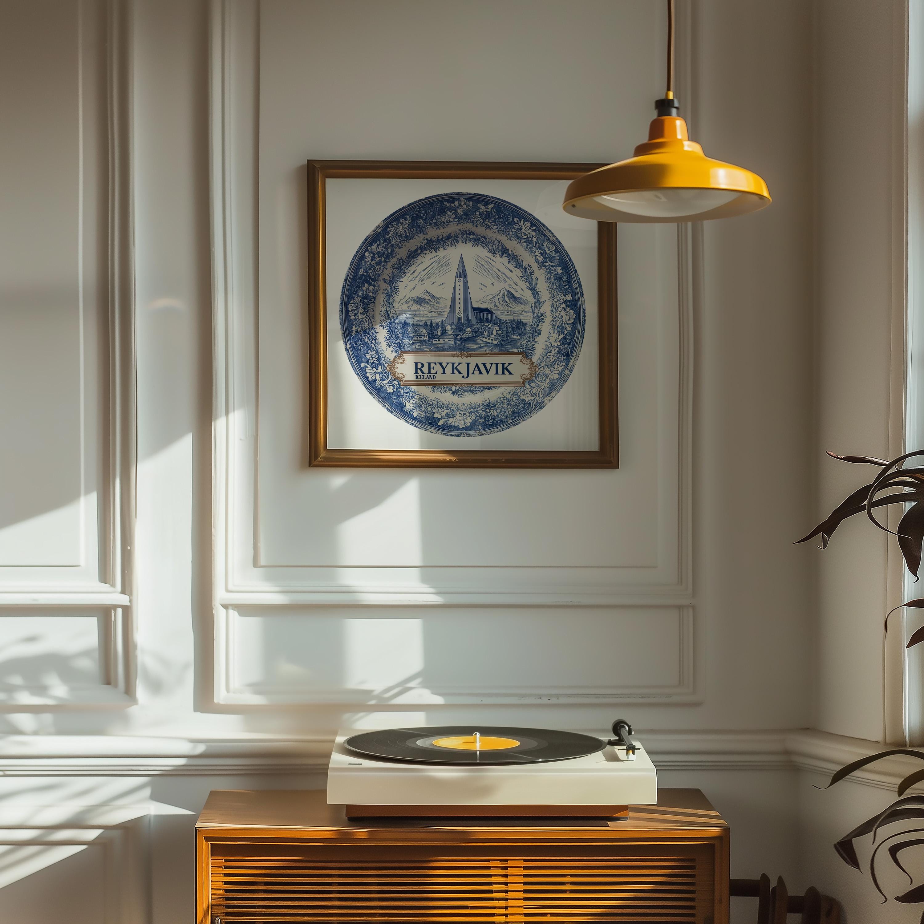Reykjavik Iceland Wall Art, Vintage Delft Blue Poster, City Print, Travel Home Decor