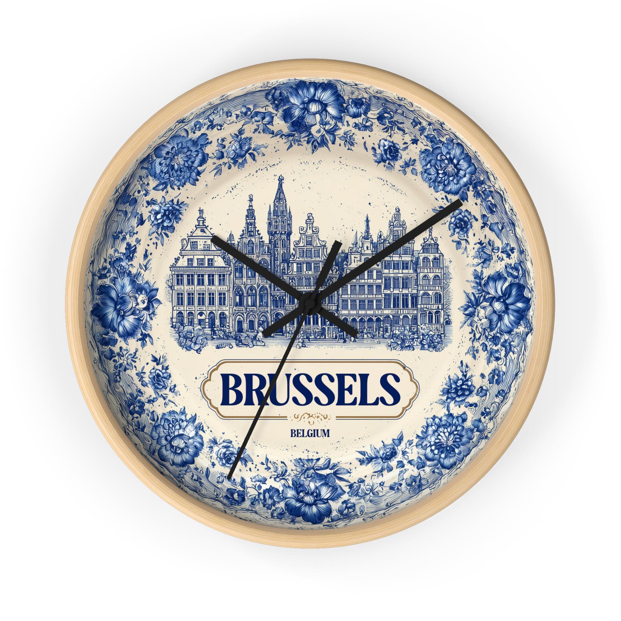 Brussels Belgium Wall Clock, Delf style Home Decor, Vintage City Travel Keepsake Art