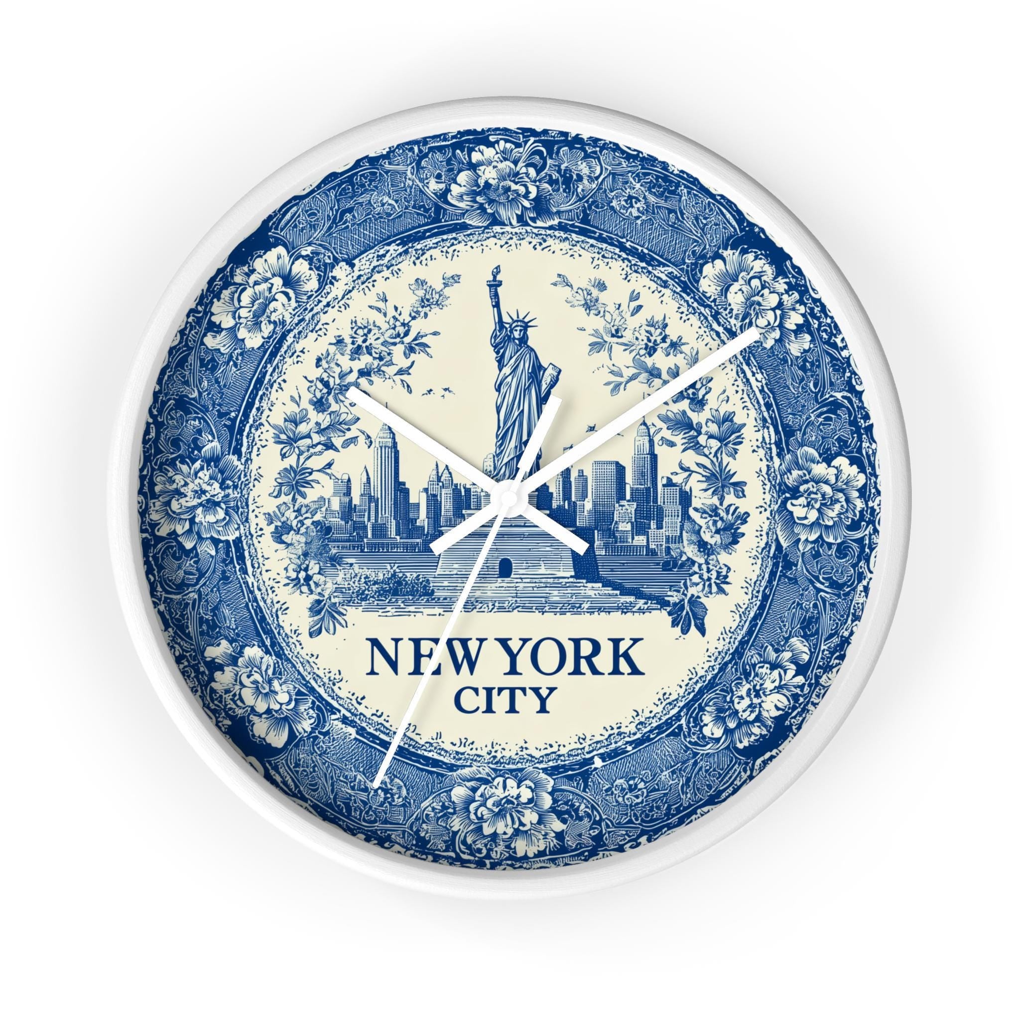 New York City Wall Clock, Delf style Home Decor, Vintage City Travel Keepsake Art