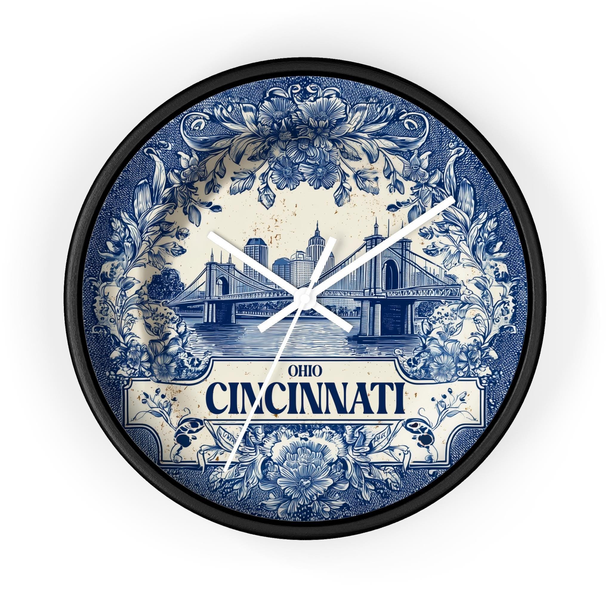Cincinnati Ohio Wall Clock, Delf style Home Decor, Vintage City Travel Keepsake Art