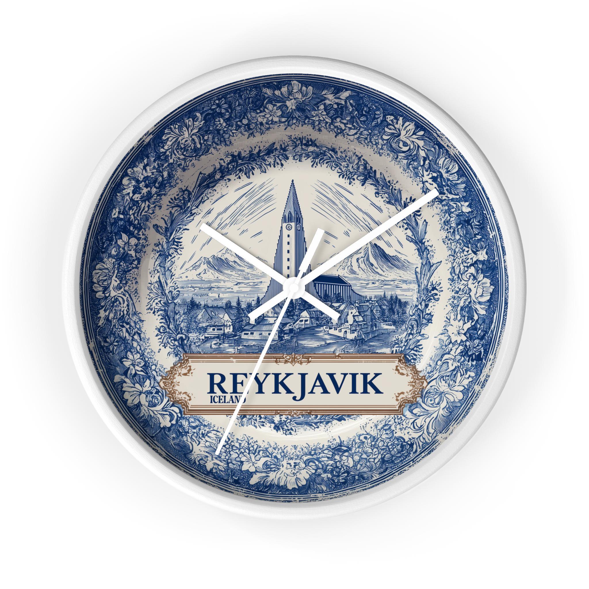 Reykjavik Iceland Wall Clock, Delf style Home Decor, Vintage City Travel Keepsake Art