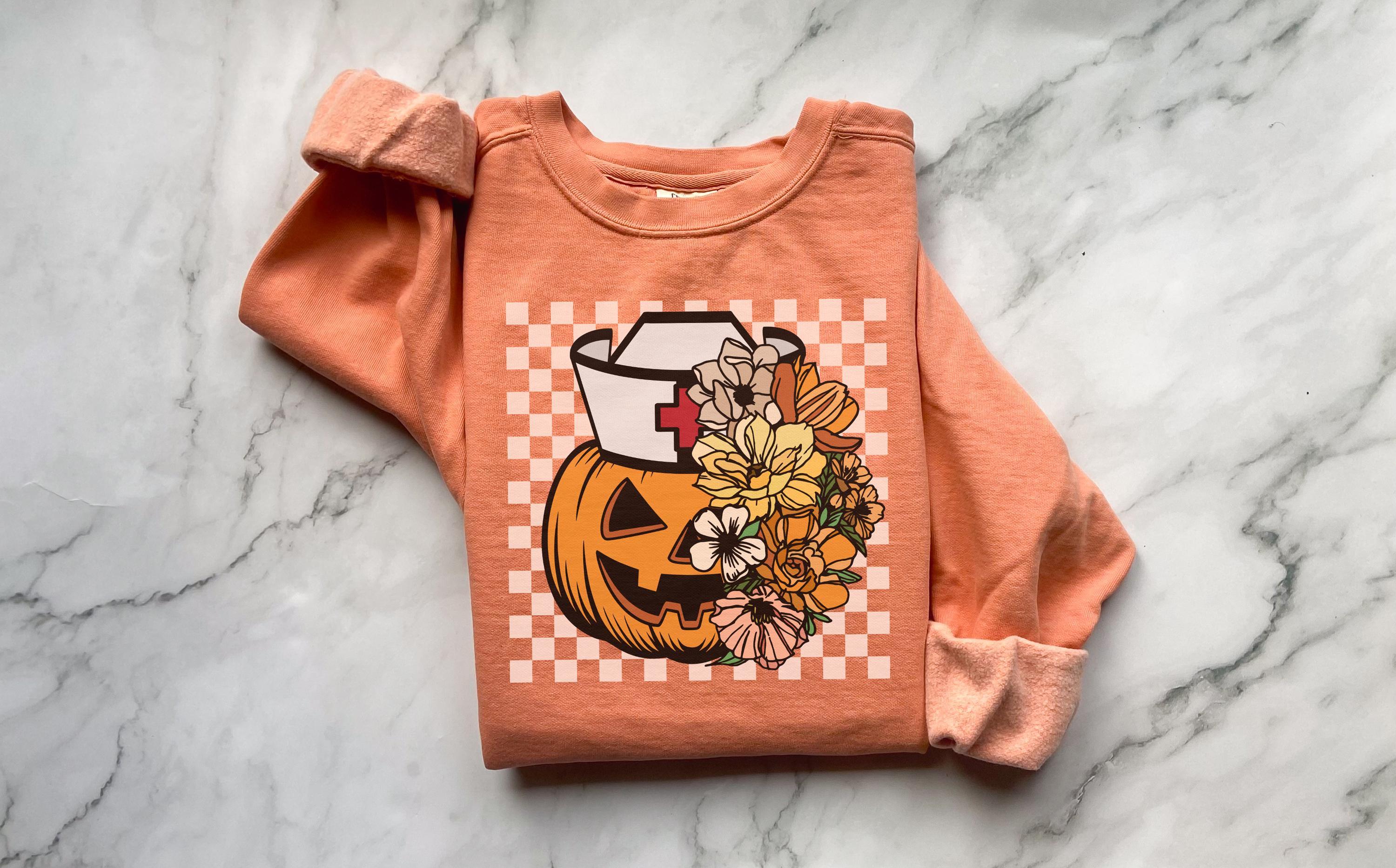 Halloween Nurse  Pumpkin Sweatshirt, Spooky RN Fall Top Cozy Autumn Pullover, Cute Retro Gift for Nurse