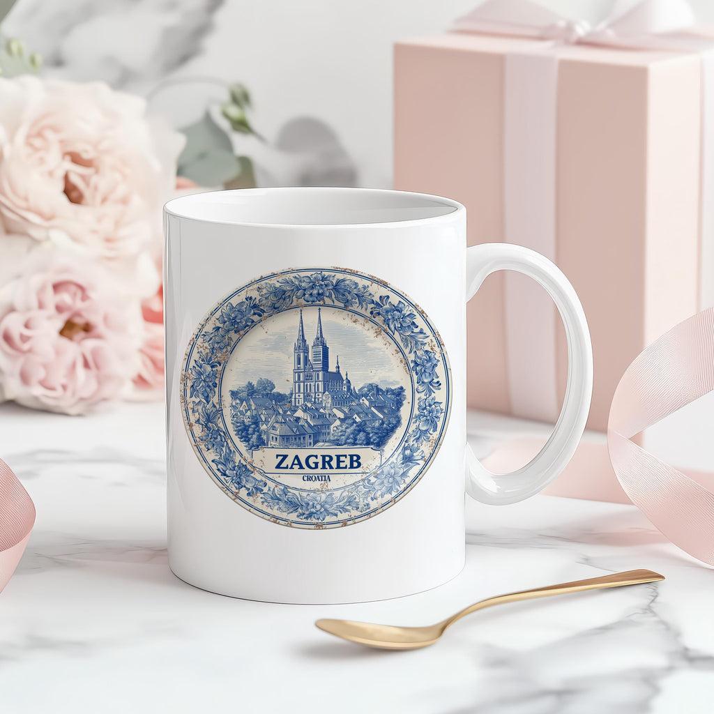 Zagreb Croatia Mug, Custom Delft Style cup, Personalized Vintage Travel City Gift