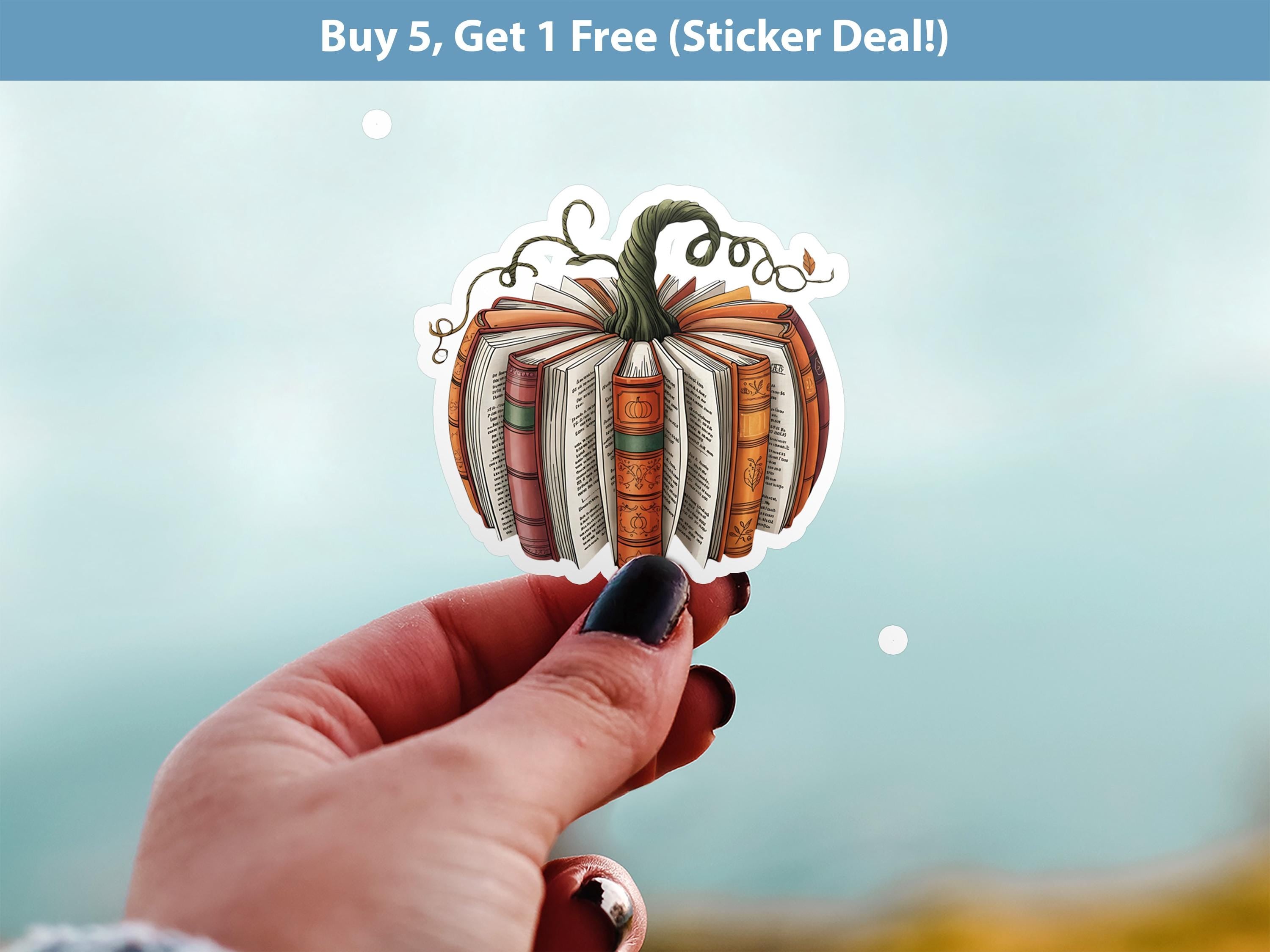 Book Pumpkin Sticker, Fall Reading Vinyl Decal, Halloween Book Lover Autumn Sticker