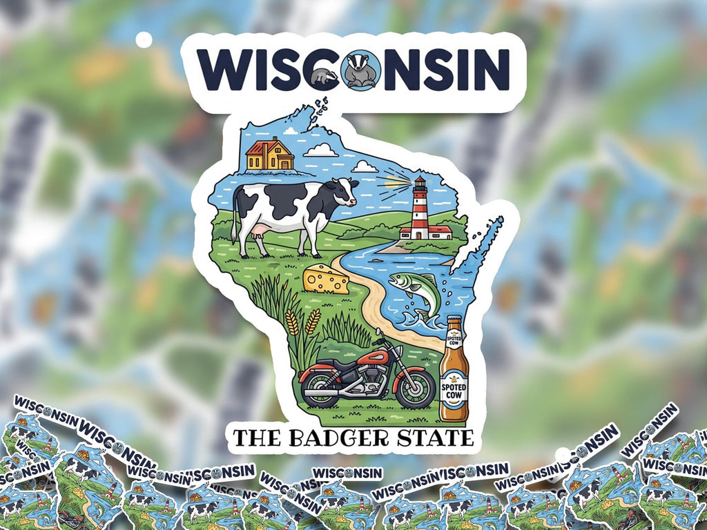 Wisconsin State Sticker, USA Kiss-Cut Vinyl, Landmark Waterproof Decal, United States Travel Collection