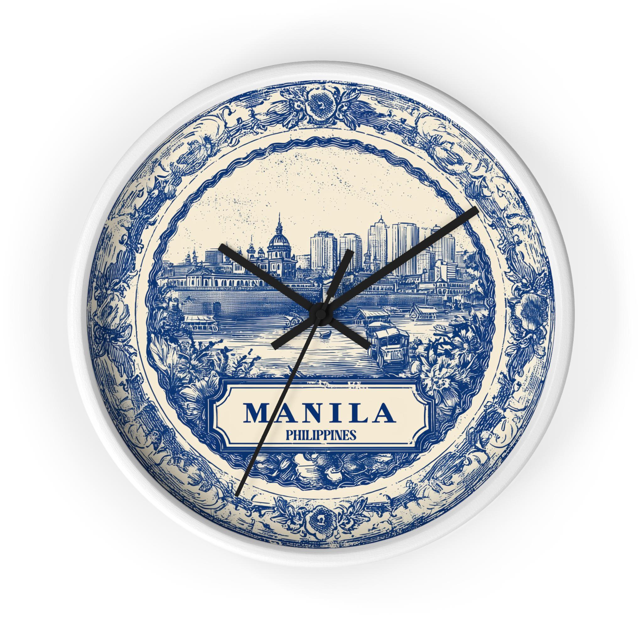 Manila Philippines Wall Clock, Delf style Home Decor, Vintage City Travel Keepsake Art