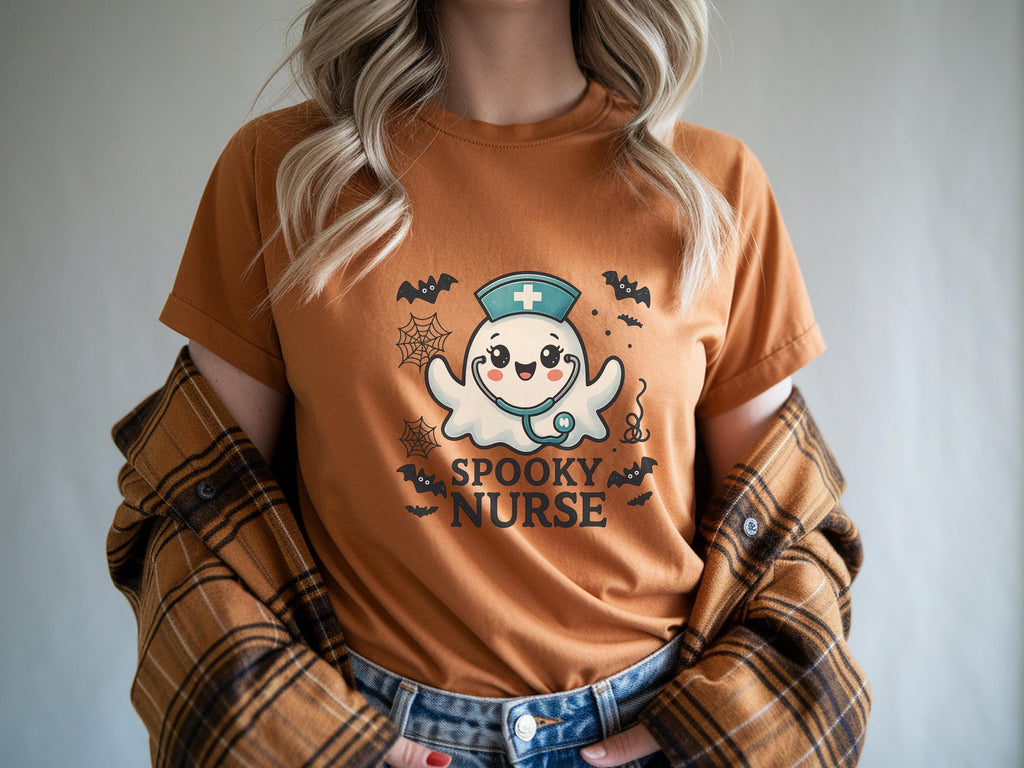 Spooky Ghost Nurse Sweatshirt: Halloween RN Top, Bats & Spiderwebs