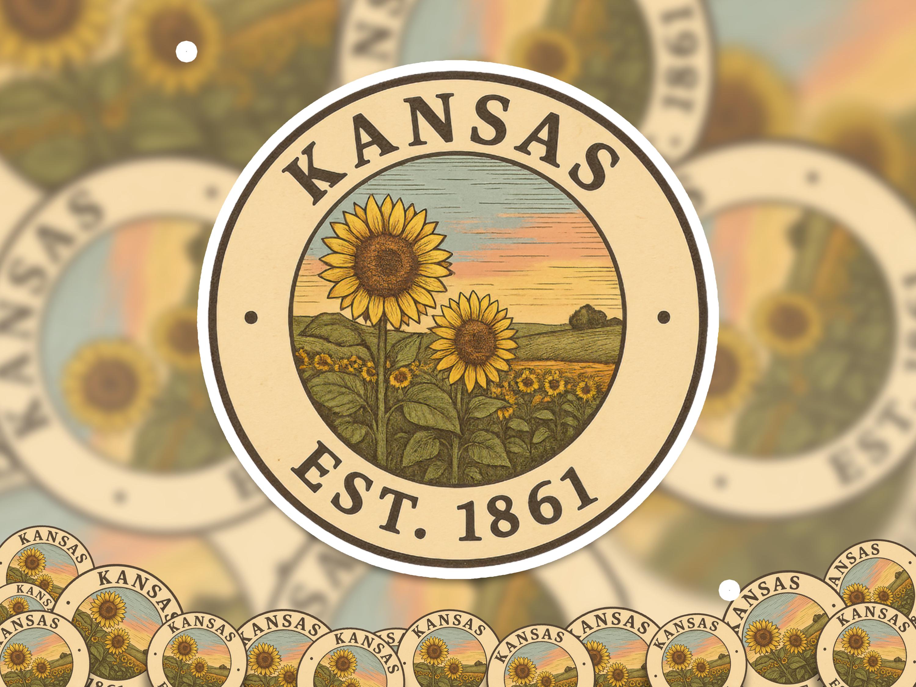 Kansas Sticker, Vintage US States Retro Decal, Waterproof Retro Travel Collection for Laptop Tumbler