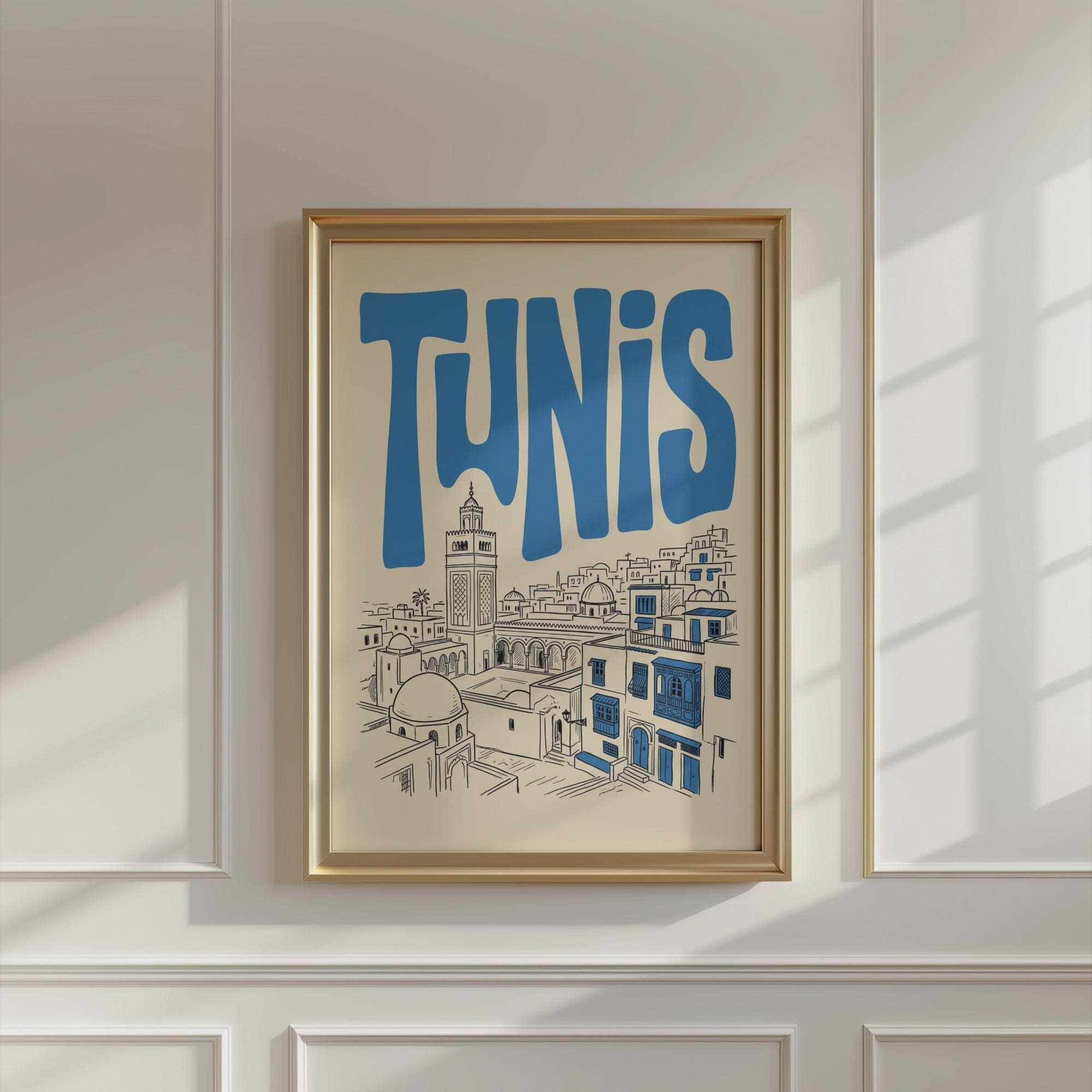 Tunis Skyline Wall Art, Framed Canvas Print, Tunisia Travel Decor