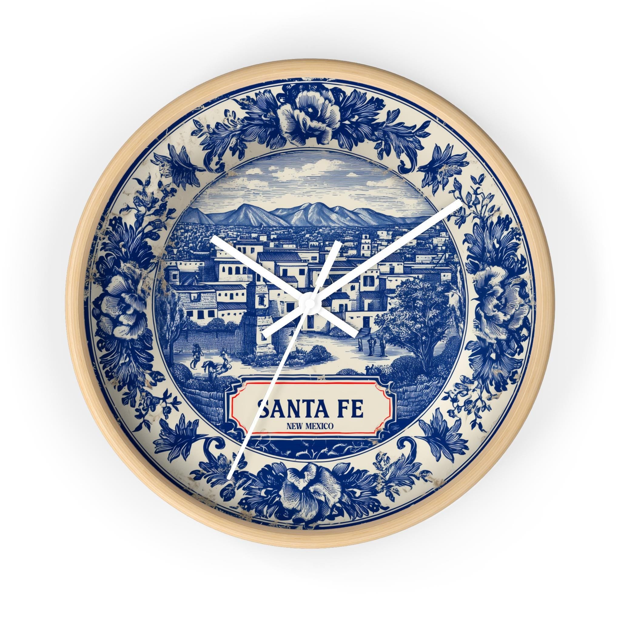 Santa Fe New Mexico Wall Clock, Delf style Home Decor, Vintage City Travel Keepsake Art