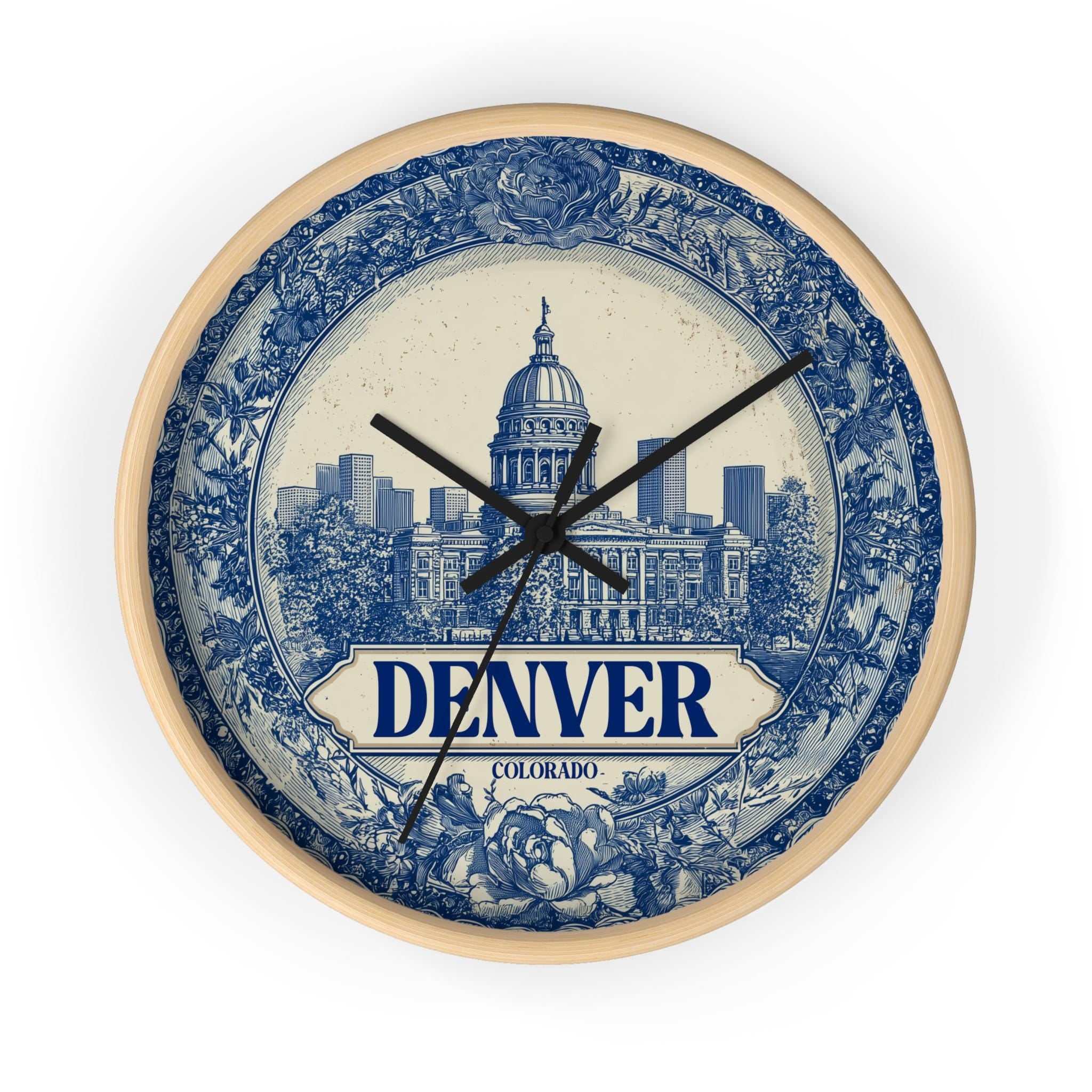 Denver Colorado Wall Clock, Delf style Home Decor, Vintage City Travel Keepsake Art