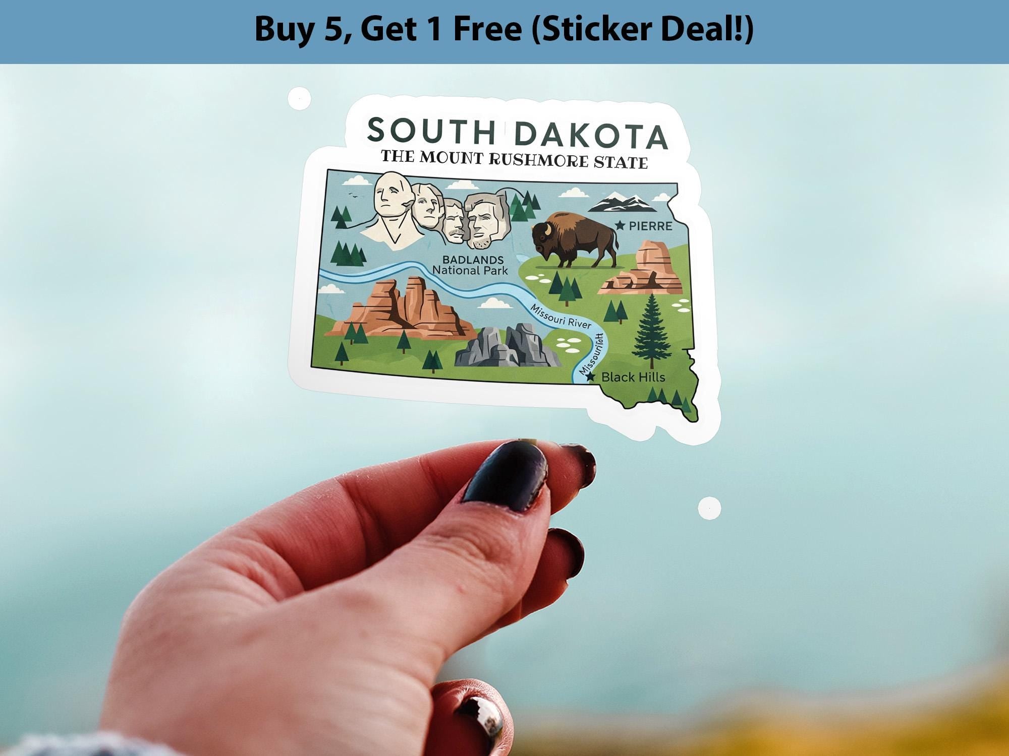 South Dakota State Sticker, USA Kiss-Cut Vinyl, Landmark Waterproof Decal, United States Travel Collection