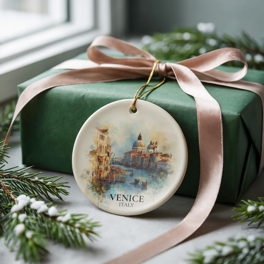 Venice Italy Custom Watercolor Ornament, Personalized Ceramic Christmas gift, Travel Keepsake