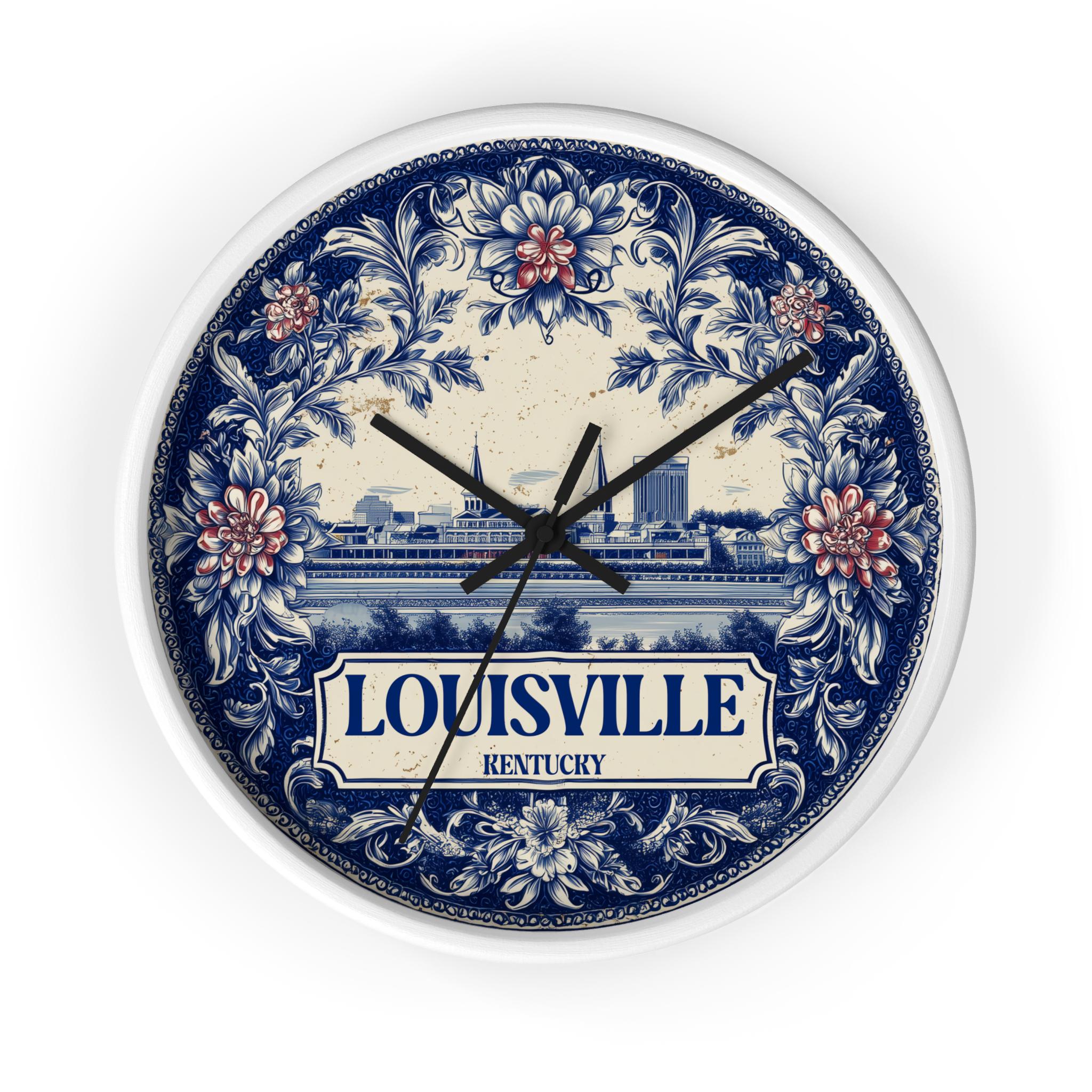 Louisville Kentucky Wall Clock, Delf style Home Decor, Vintage City Travel Keepsake Art