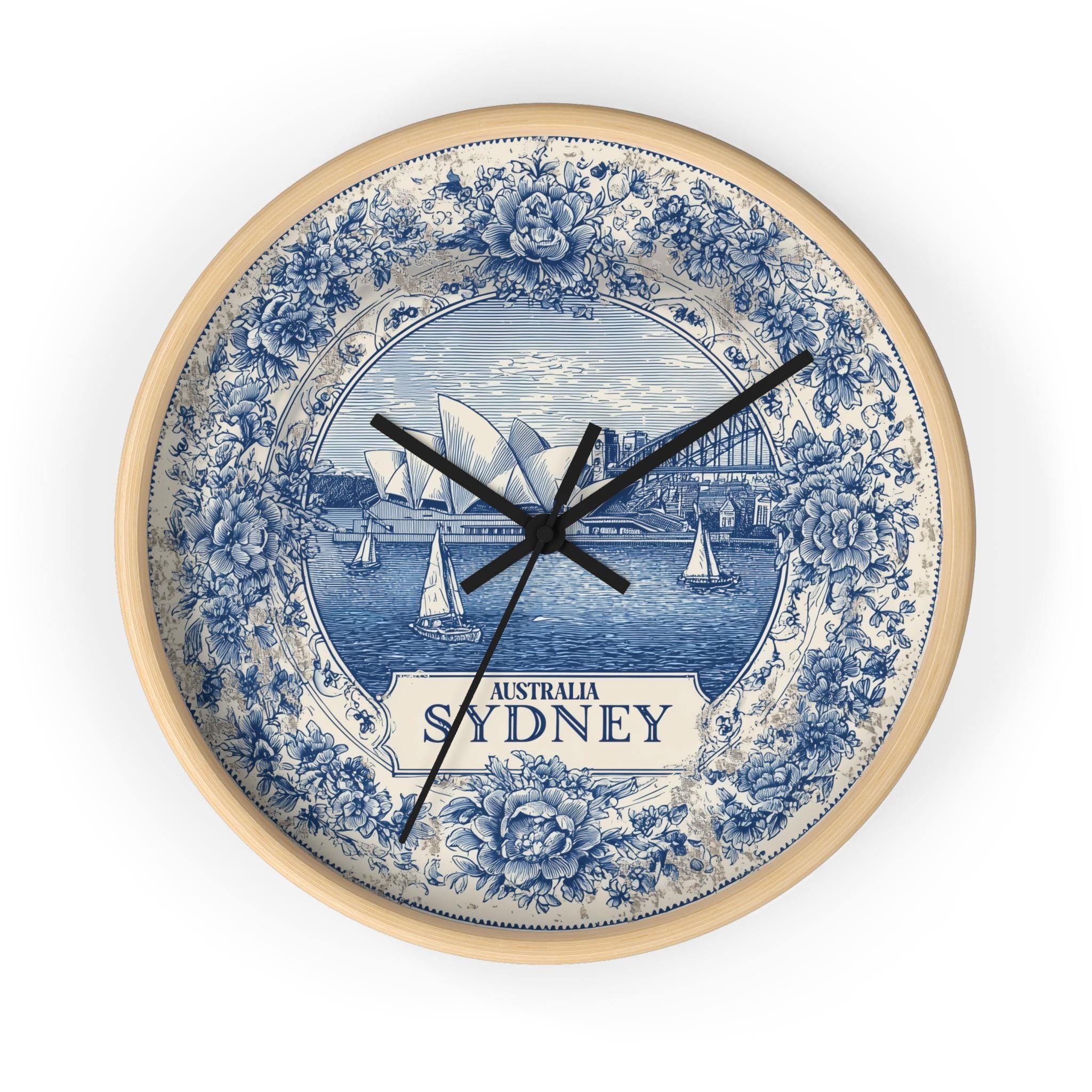 Sydney Australia Wall Clock, Delf style Home Decor, Vintage City Travel Keepsake Art