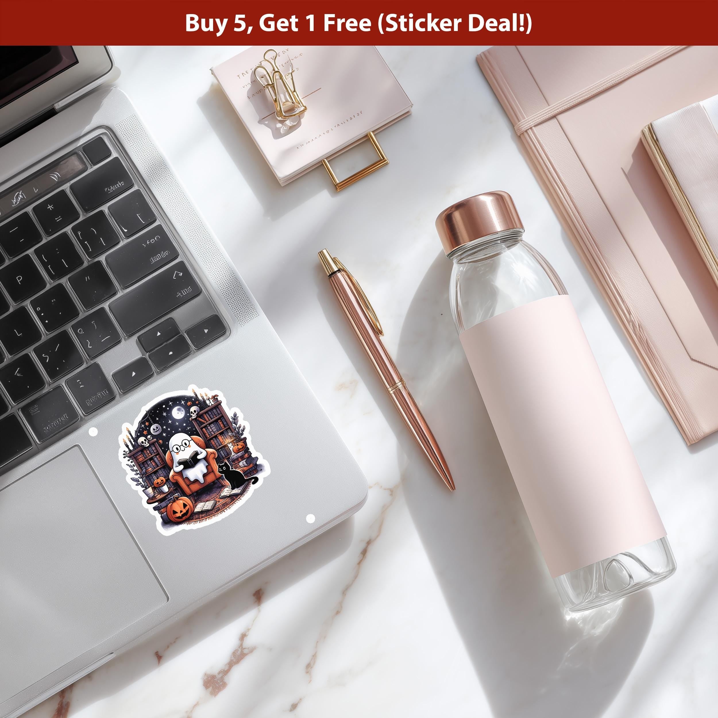 Ghost Reader Sticker, Cute Library Decal, Bookish Kindle Halloween Decoration