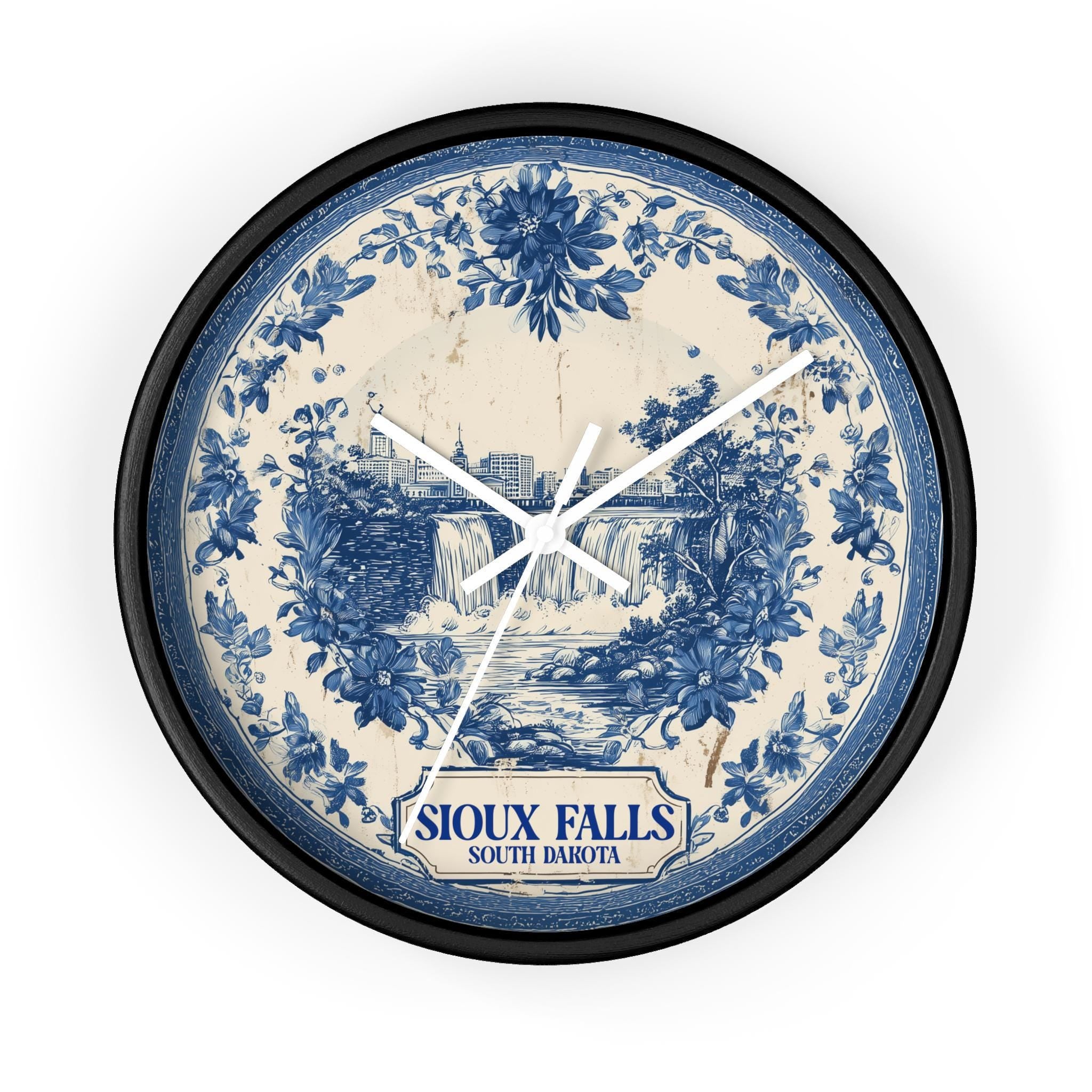 Sioux Falls South Dakota Wall Clock, Delf style Home Decor, Vintage City Travel Keepsake Art