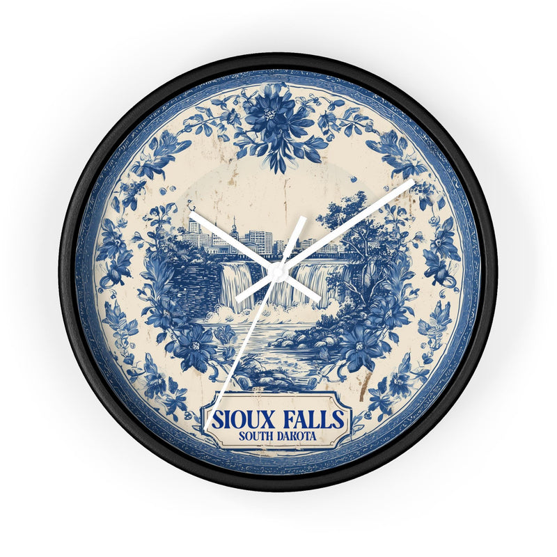 Sioux Falls South Dakota Wall Clock, Delft style Home Decor, Vintage City Travel Keepsake Art
