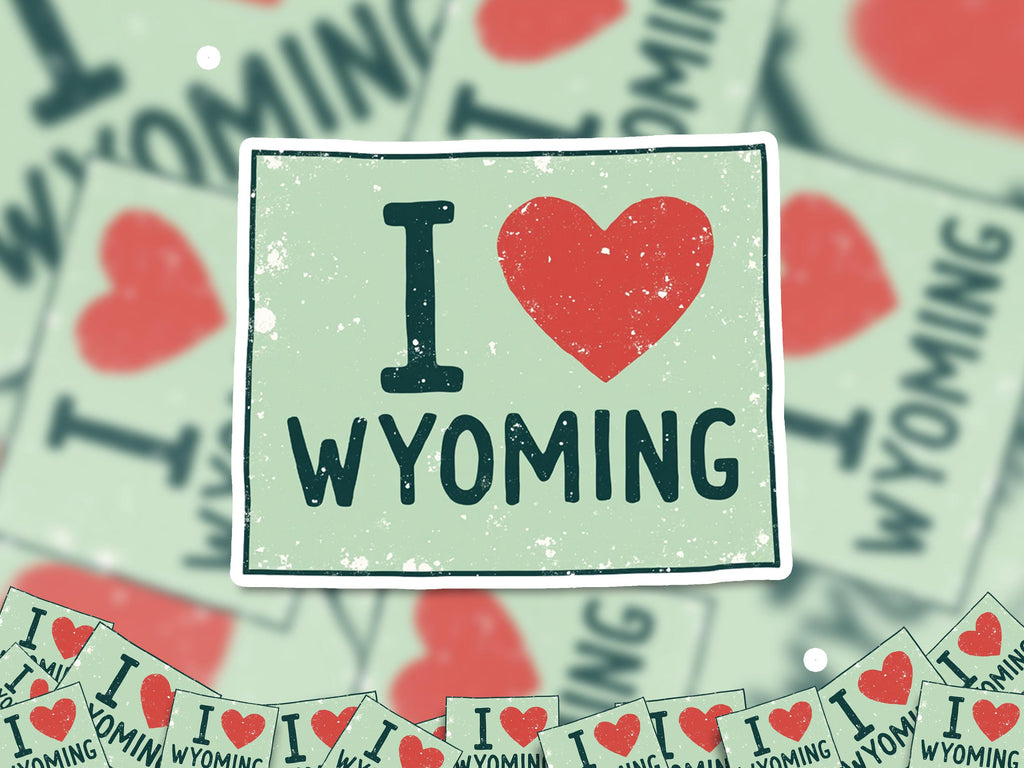 I love Wyoming Sticker, Vintage US States Vinyl Decal, Waterproof Decal, Retro Travel Collection