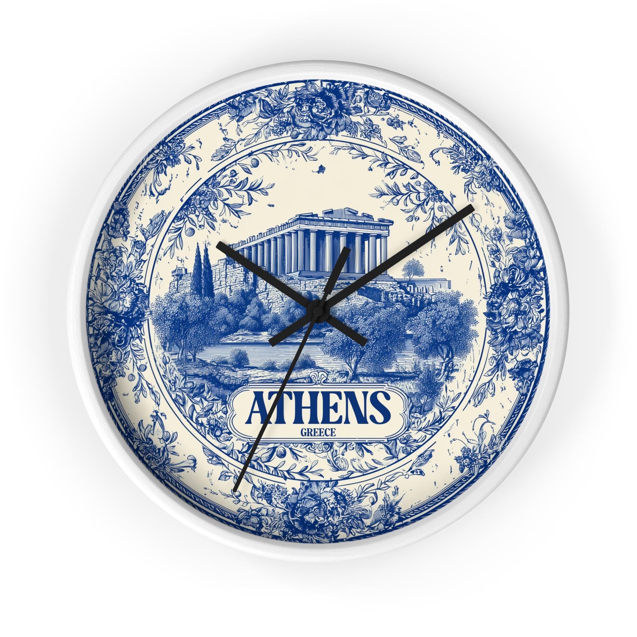 Athens Greece Wall Clock, Delf style Home Decor, Vintage City Travel Keepsake Art