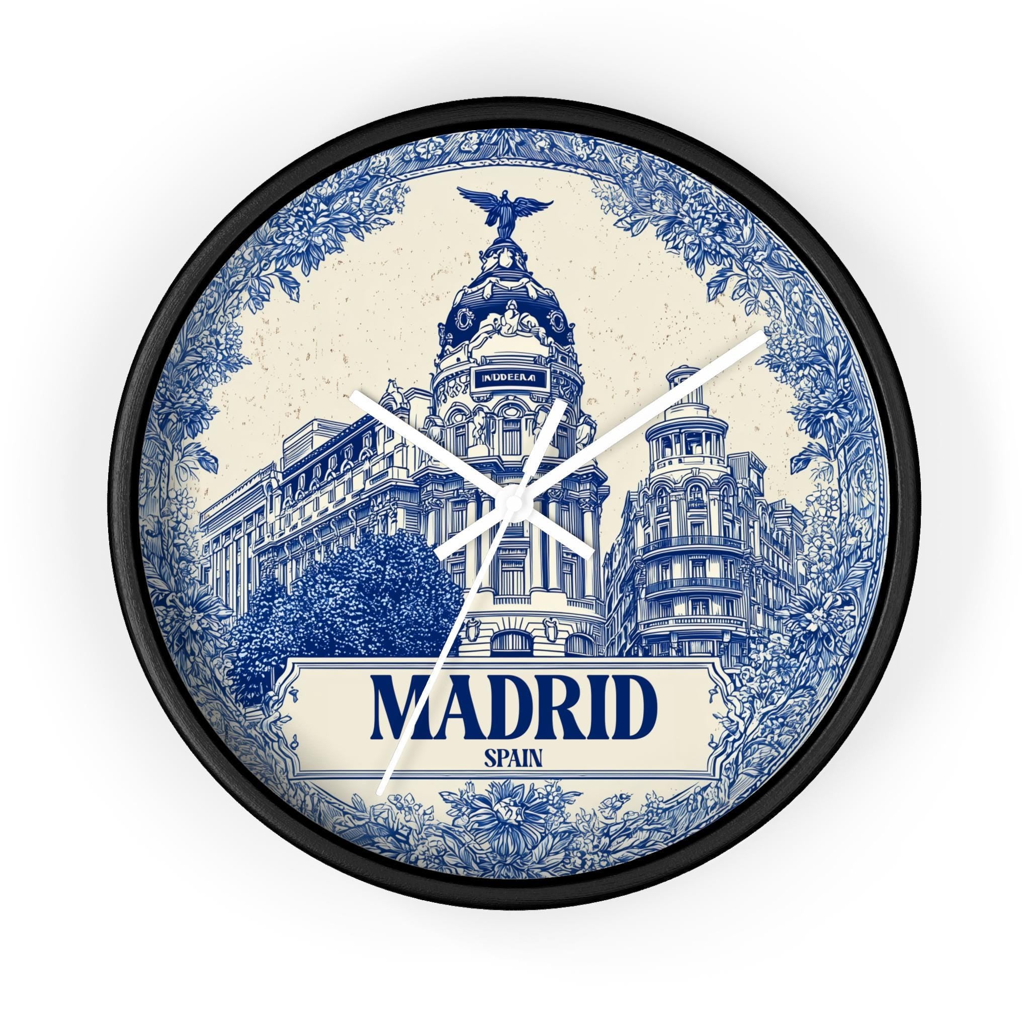 Madrid Spain Wall Clock, Delf style Home Decor, Vintage City Travel Keepsake Art