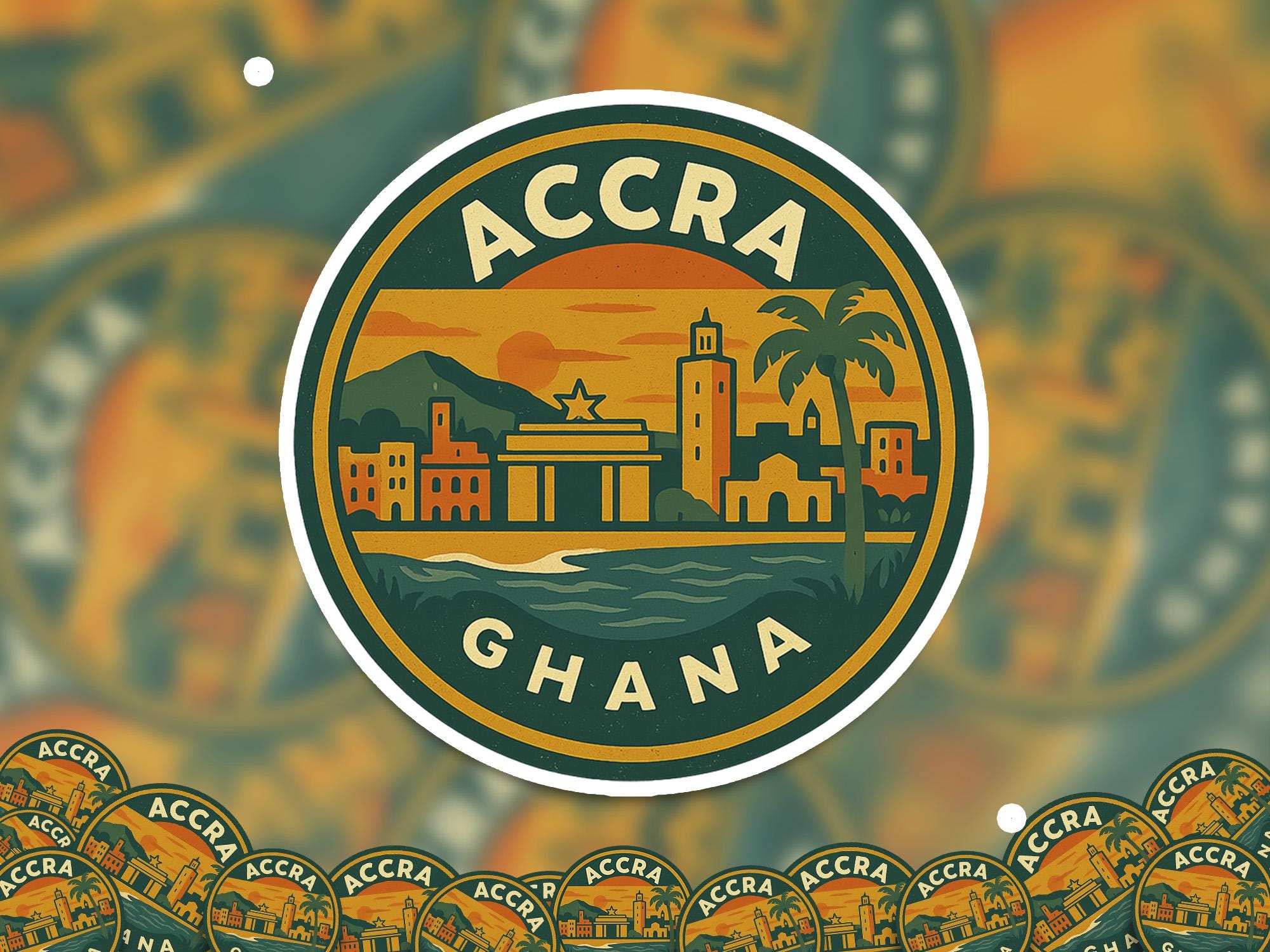 Accra Ghana Sticker Kiss-Cut Vinyl, Waterproof Decal, Retro Travel Lover Collection