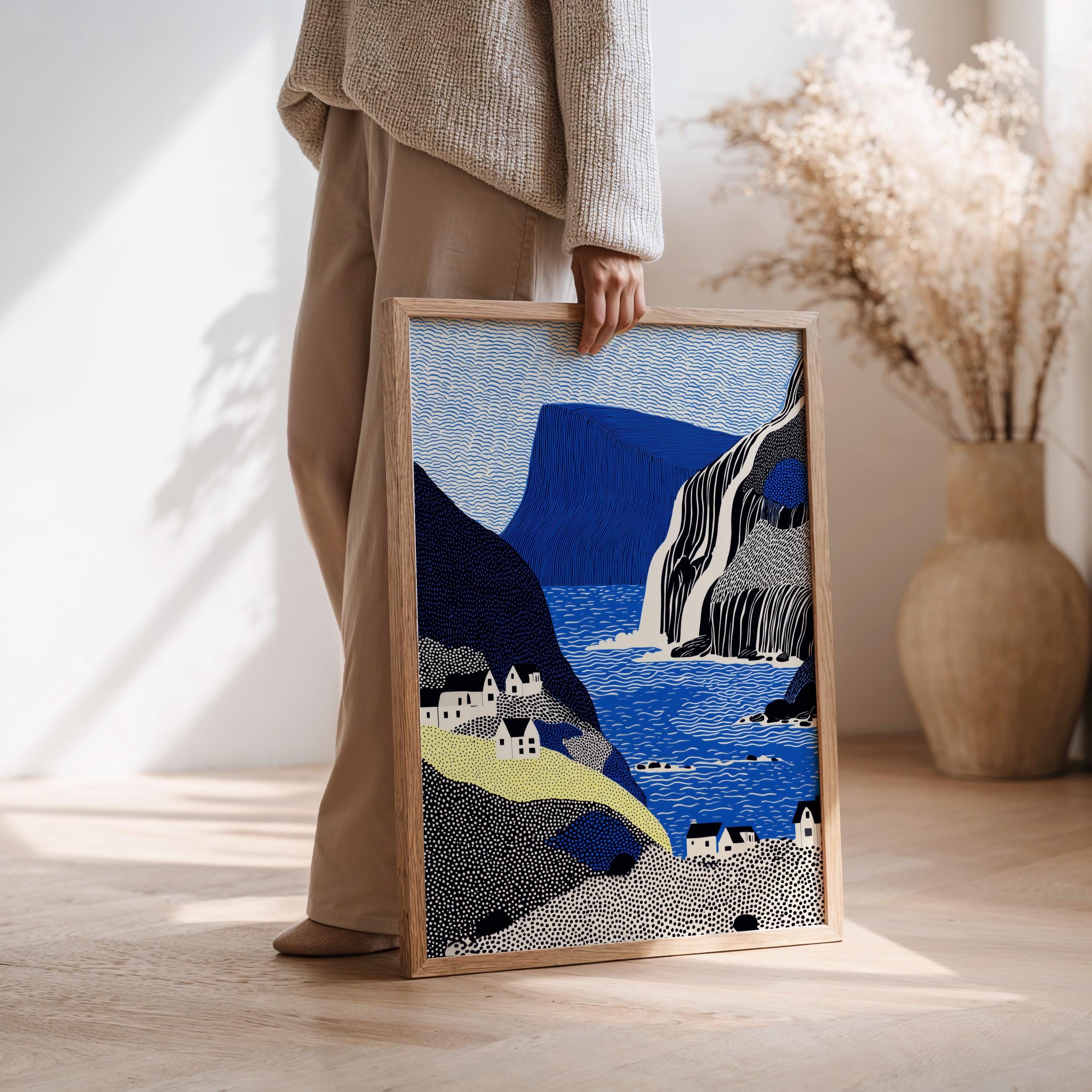 Faroe Islands Wall Art, Scandinavian Landscape Pop Art Modern Print, Poster Travel Gift Canvas